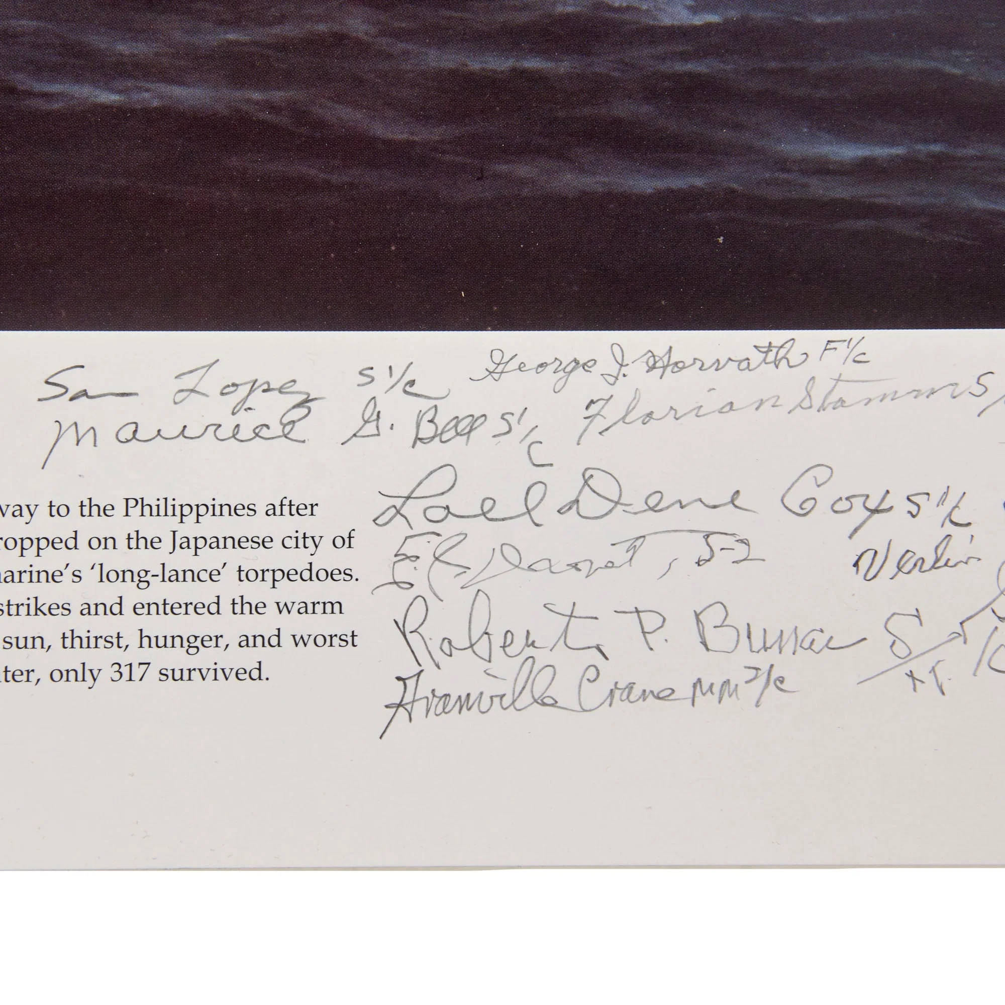 Original Signed Limited Edition Print: “Fateful Voyage: The U.S.S. Indianapolis, July 30th, 1945” by Marii Chernev Signed by 41 Survivors of the Sinking - 76/500 - 27 x 36” - Image 3