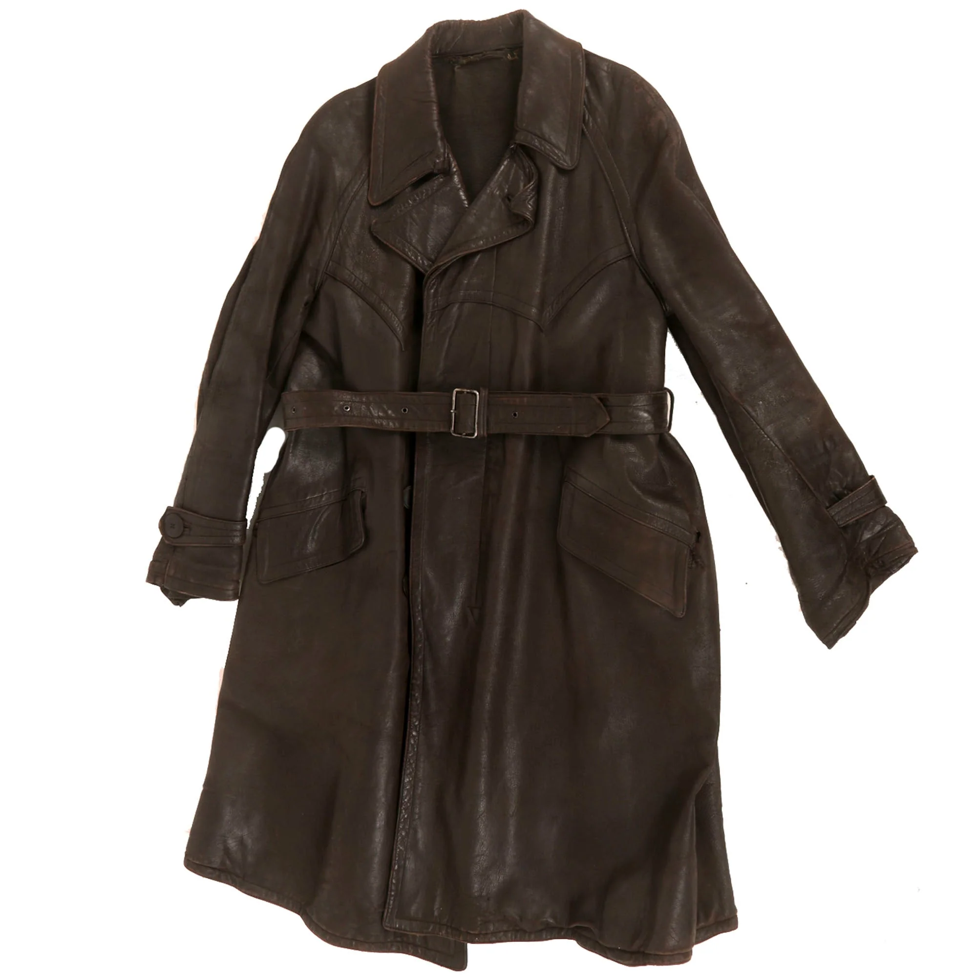 Original Soviet Union WWII Soviet Air Forces Pilot & Aircrew Leather Overcoat Flight Jacket by Moscow Maker - Dated 1930s - Image 8
