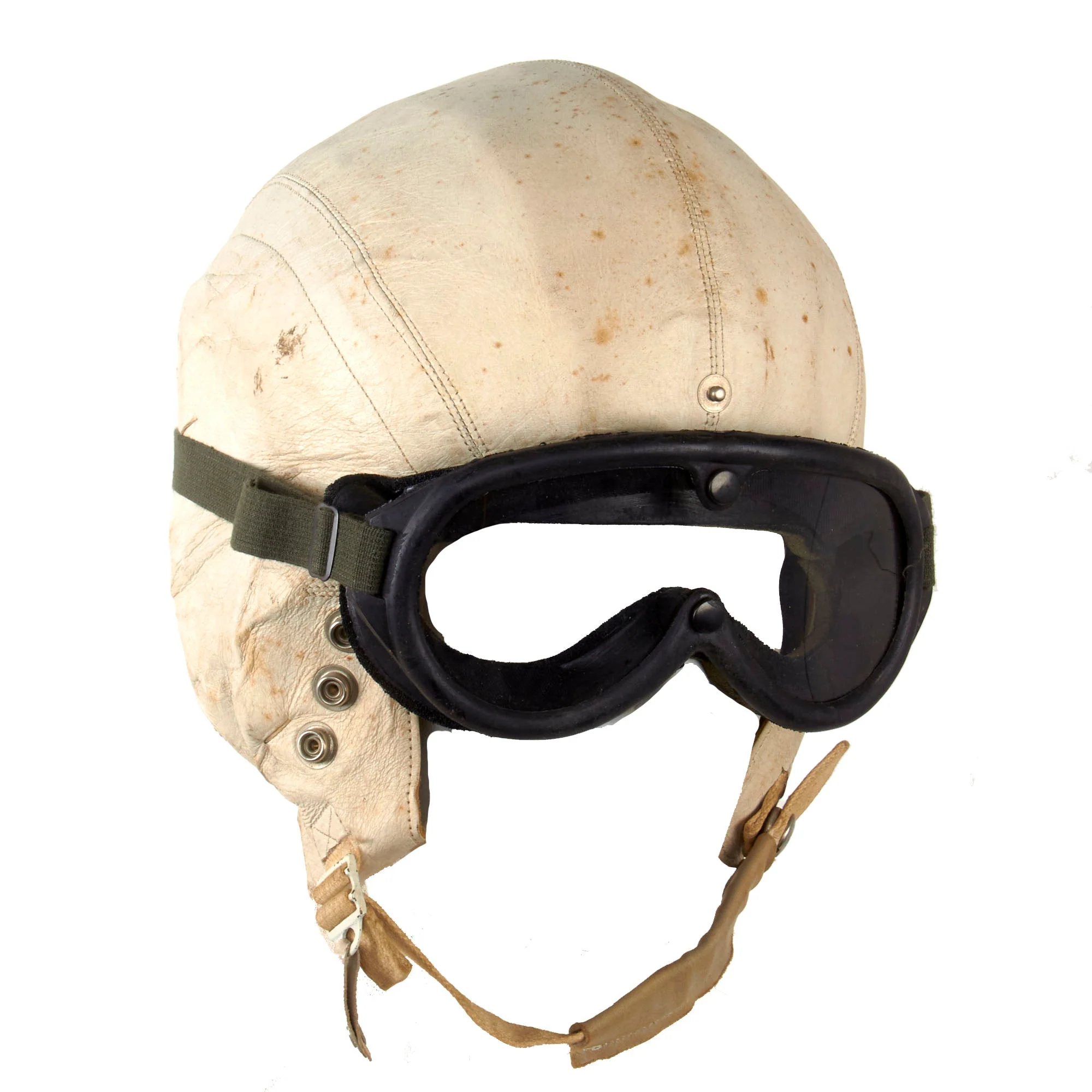 Original U.S. Air Force Cold War B-52 Nuclear Force MB-3 Leather Flying Helmet with Sun Wind and Dust Goggles - Image 2