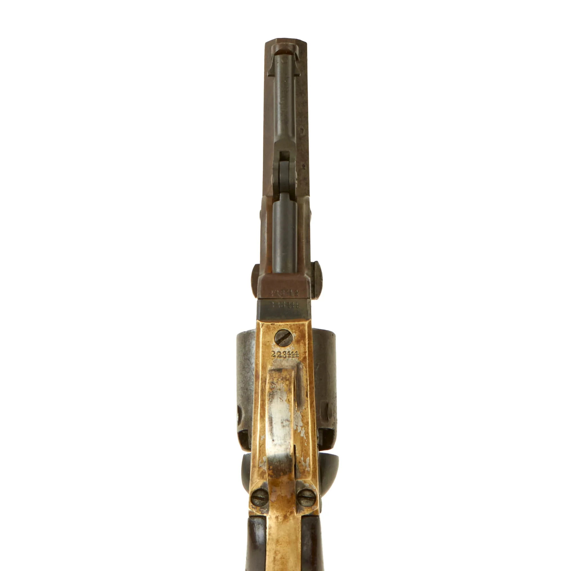 Original U.S. British Proofed Colt M1849 Pocket Percussion 4" Barrel Revolver with Partial Cylinder Scene made in 1863 - Matching Serial 223444 - Image 15