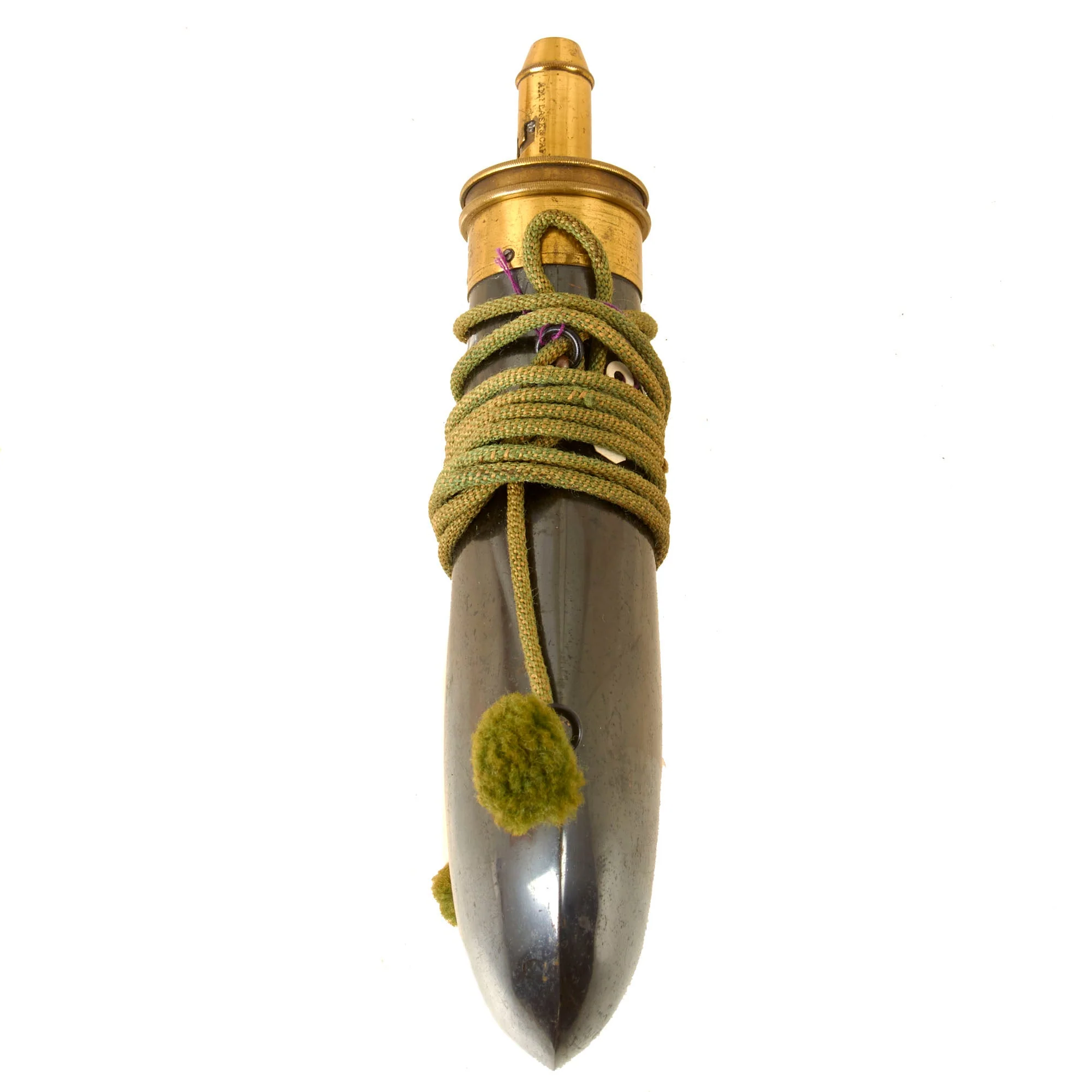 Original U.S. Civil War Era American Flask & Cap Company Plain Japanned Copper Powder Flask with Original Carry Rope - Image 5