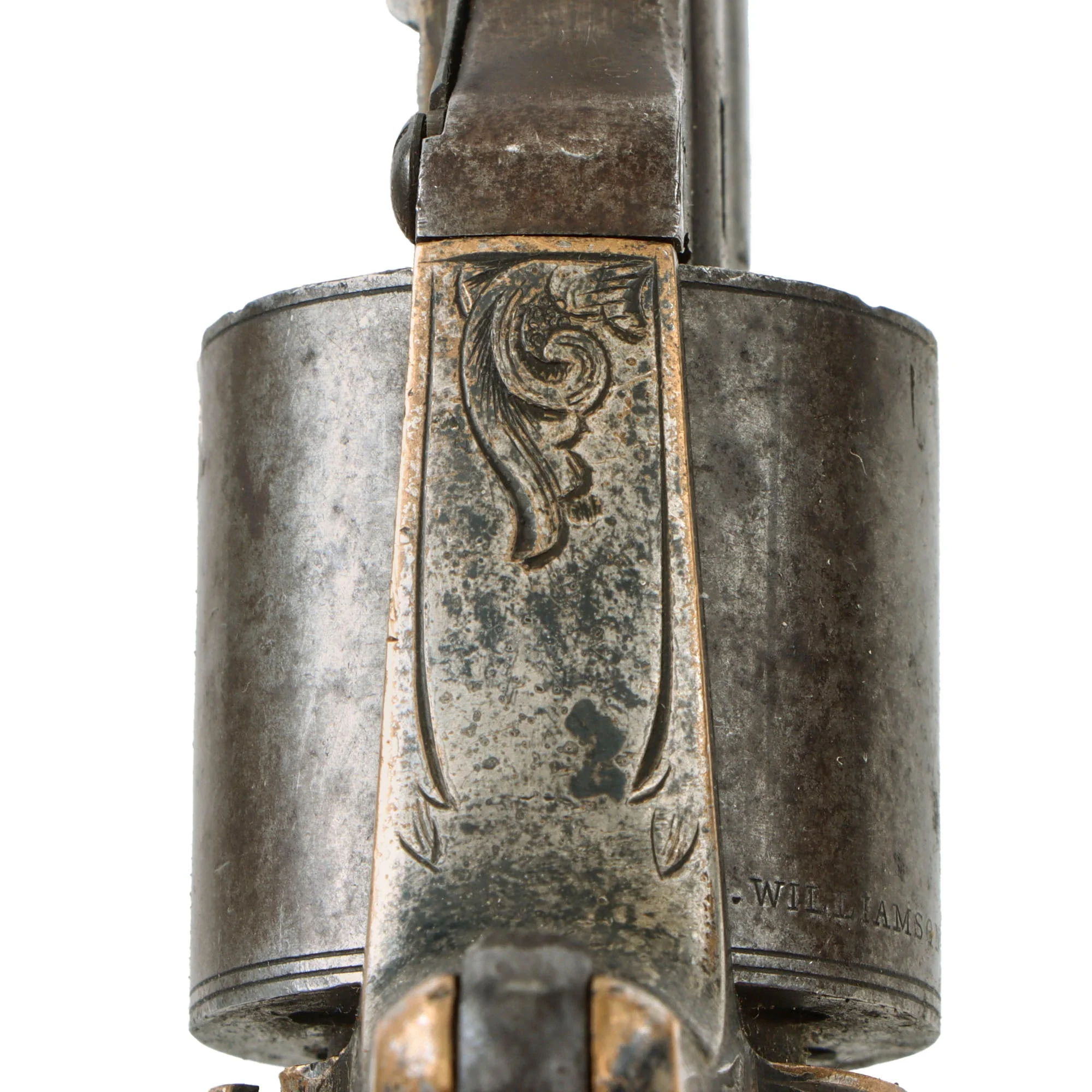 Original U.S. Civil War Era Moore's Patent Firearms Teat Fire .32 Cal Brass Frame Engraved Revolver - Matching Serial 15143 - Image 15