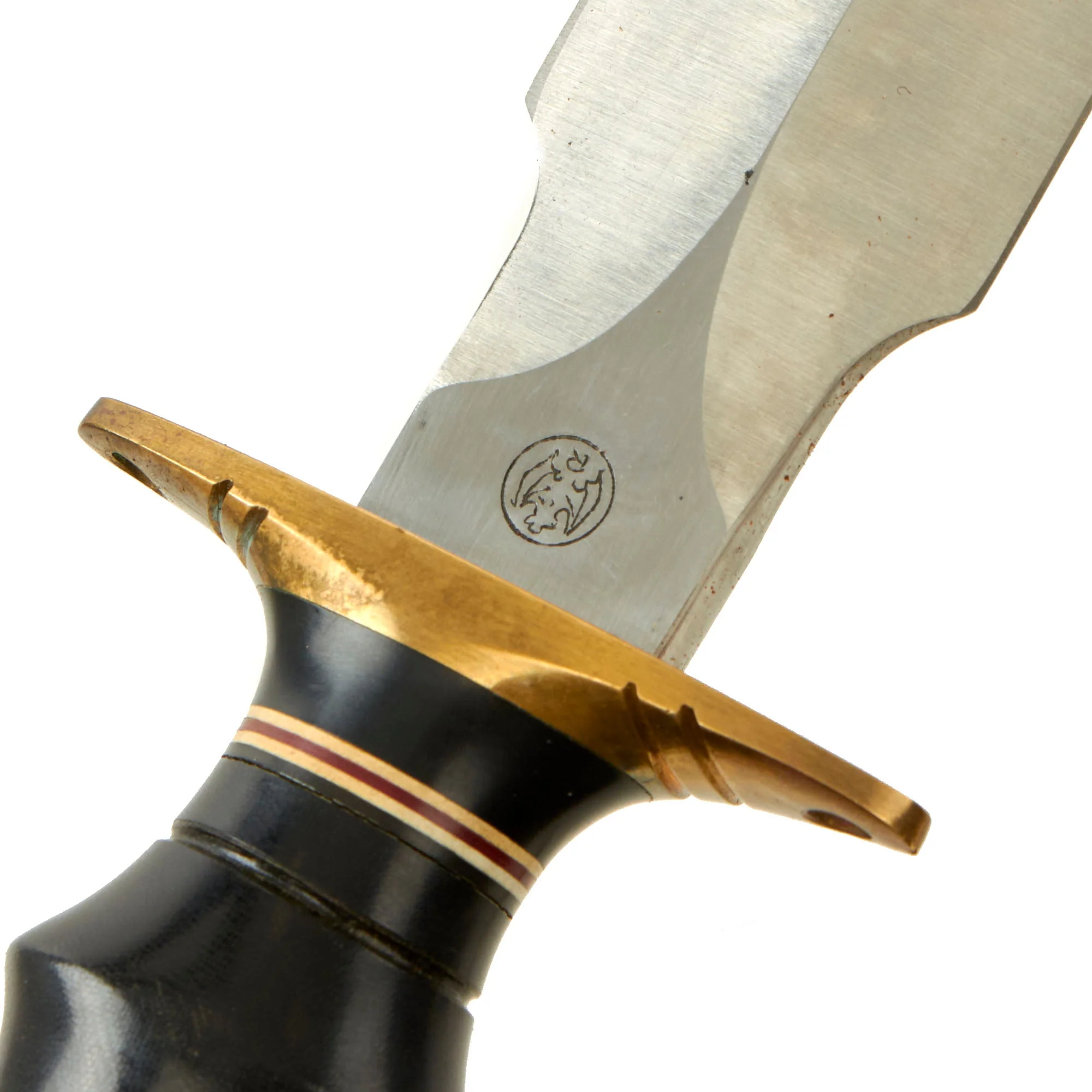 Original U.S. Global War on Terror Era Richard Batson 75th Ranger Regiment Etched Fighting Knife in Correct Leather Sheath with Sharpening Stone by Gutcher - Extremely Rare - Image 7