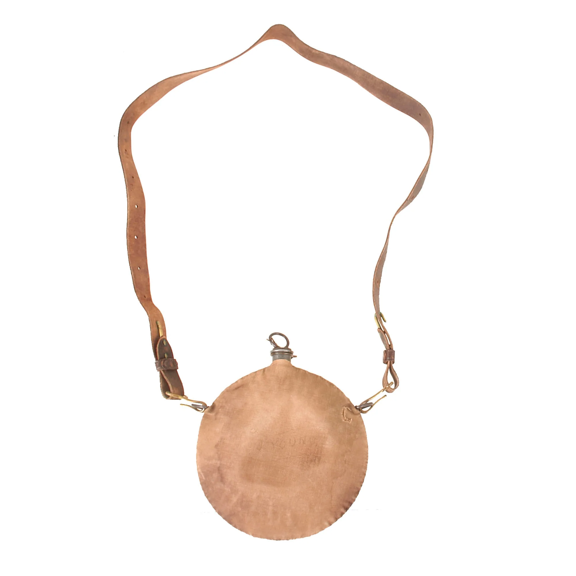 Original U.S. Indian Wars / Spanish-American War- M1878 Canteen with Name & Leather Shoulder Strap - Stamped “U.S.” - Image 2