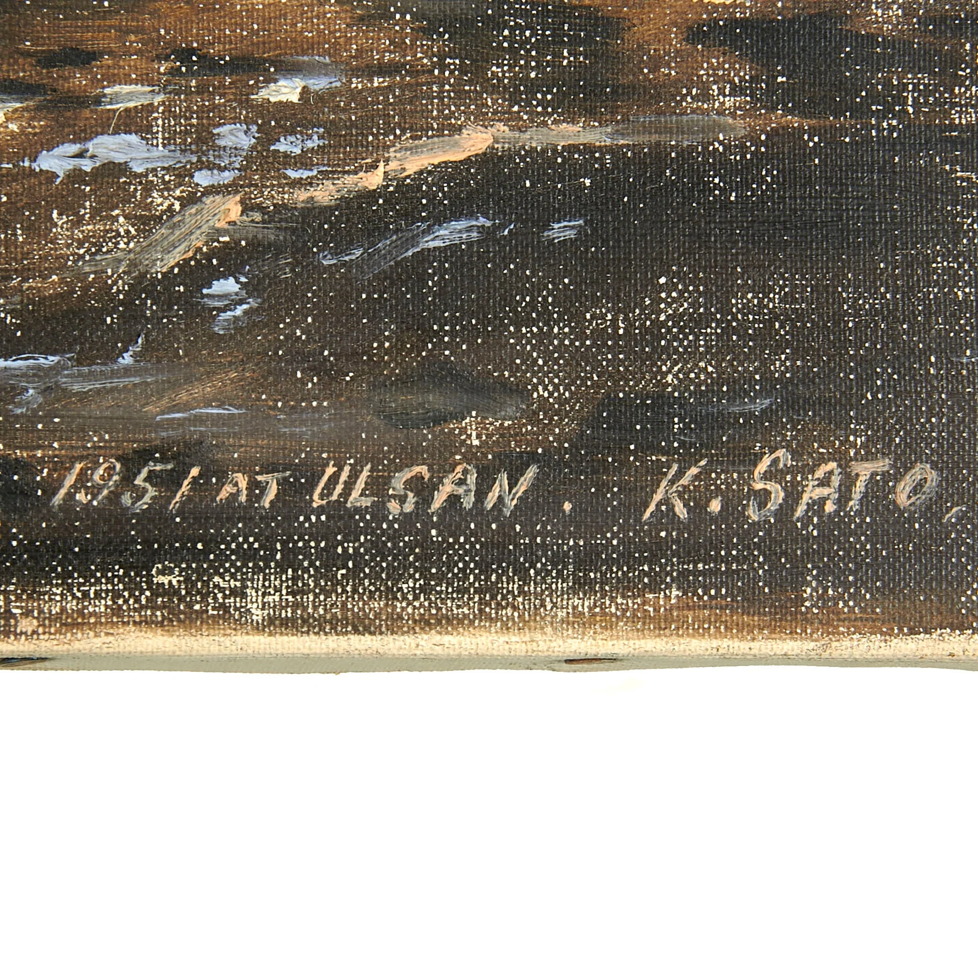 Original U.S. Korean War Navy Commander’s Painted Planning Division Helmet with Painting of Ulsan 1951 - Commander Ford Robert Cline - 15 x 18” - Image 10