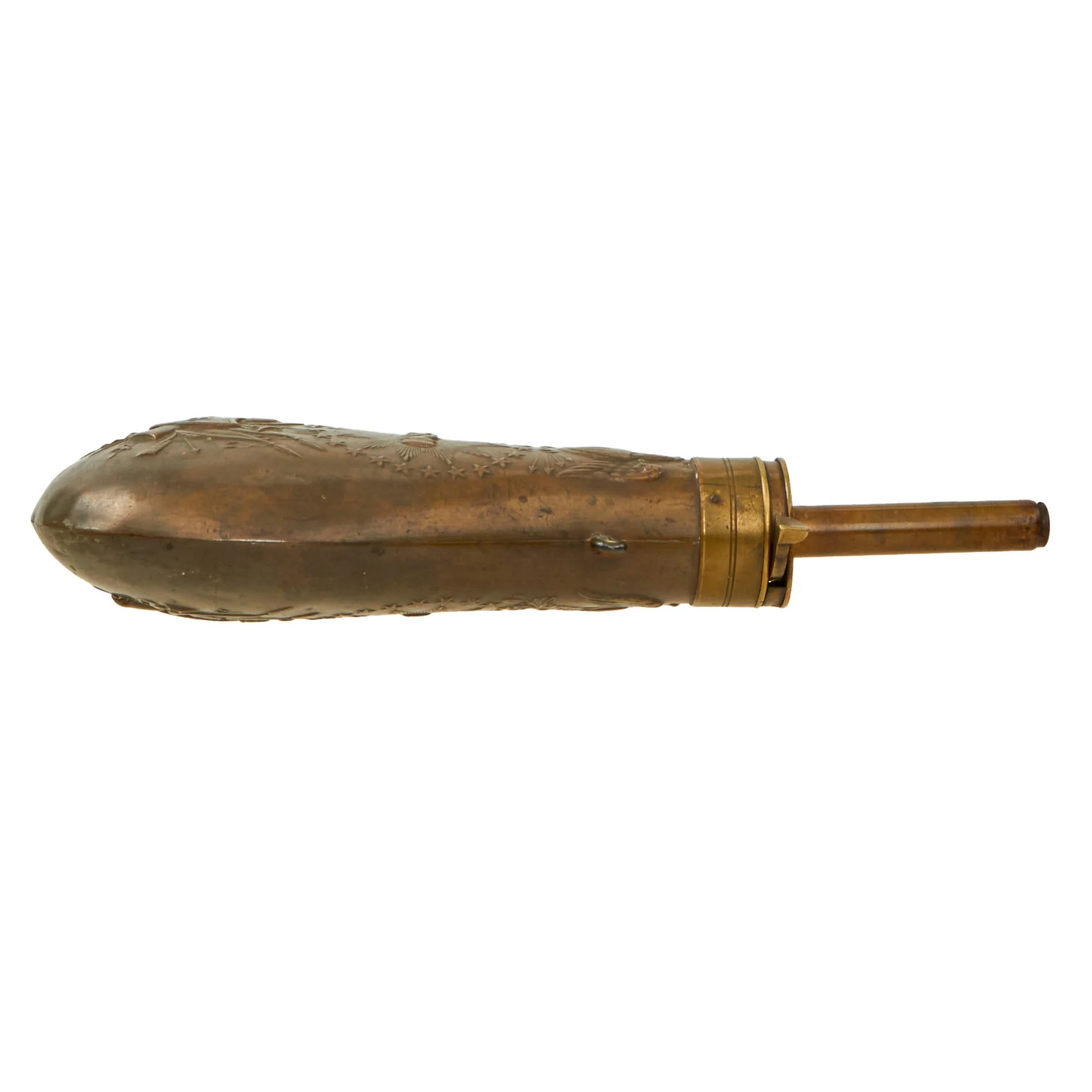 Original U.S. Mexican-American War Copper Batty Peace Powder Flask by N.P. Ames with Broken Spout - Dated 1838 - Image 6