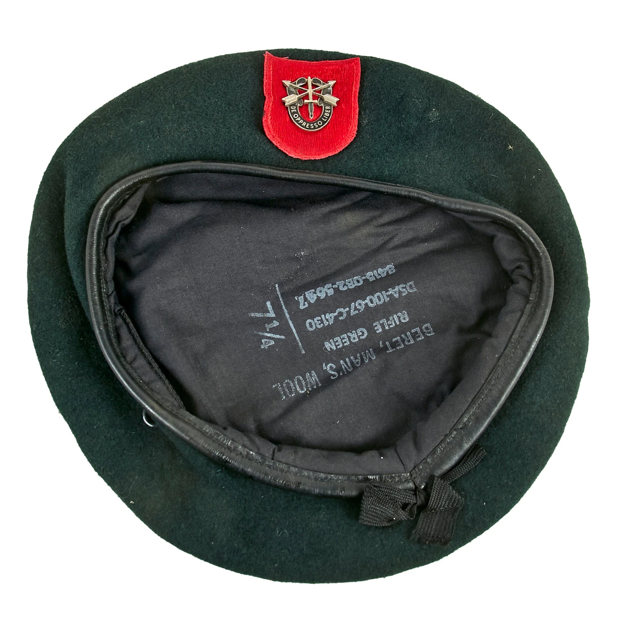 Original U.S. Vietnam War 7th Special Forces Group Airborne Green Beret - Size 7¼ - Dated 1967 - Image 4