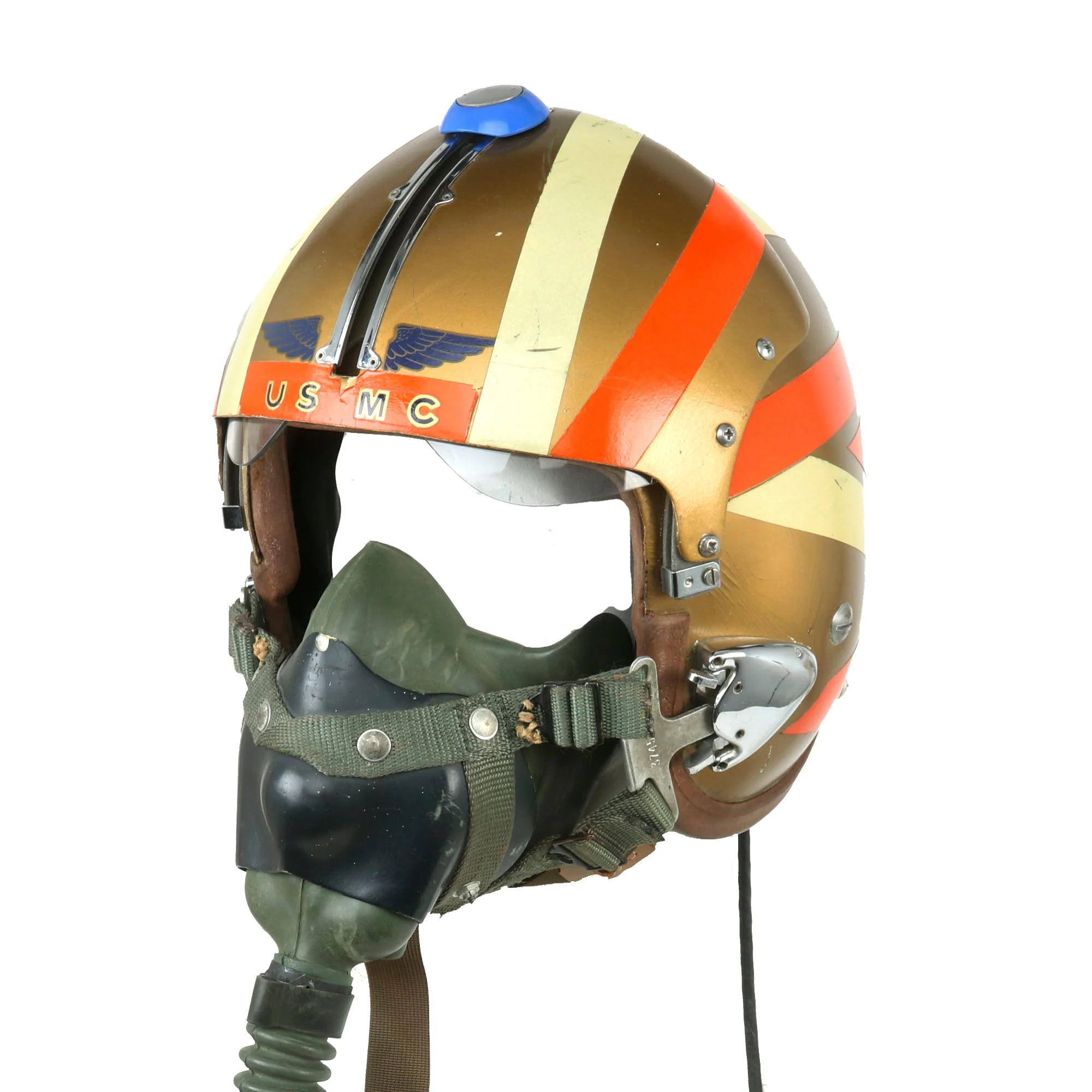 Original U.S. Vietnam War Era USMC APH-5 Flight Helmet with Oxygen Mask & Adjustable Visor - Image 2