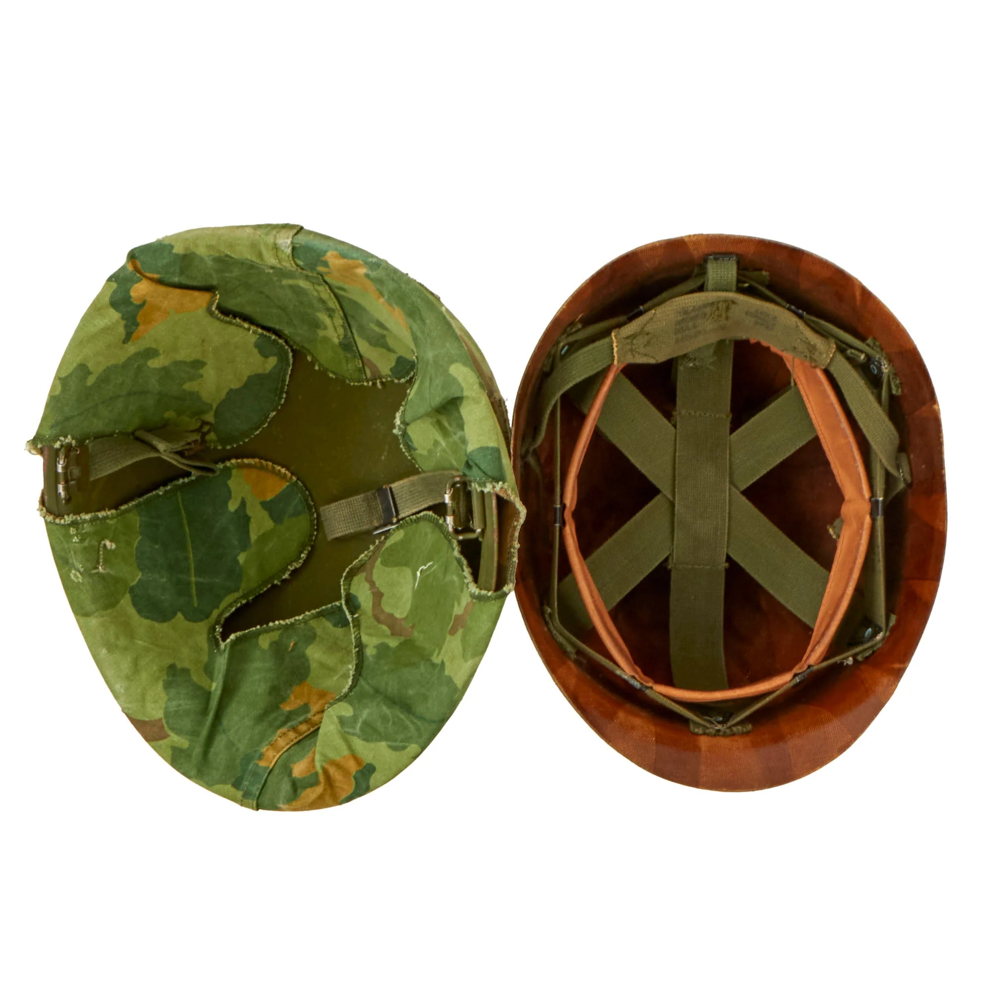 Original U.S. Vietnam War M1 Helmet with Camouflage Cover and Liner - Image 9