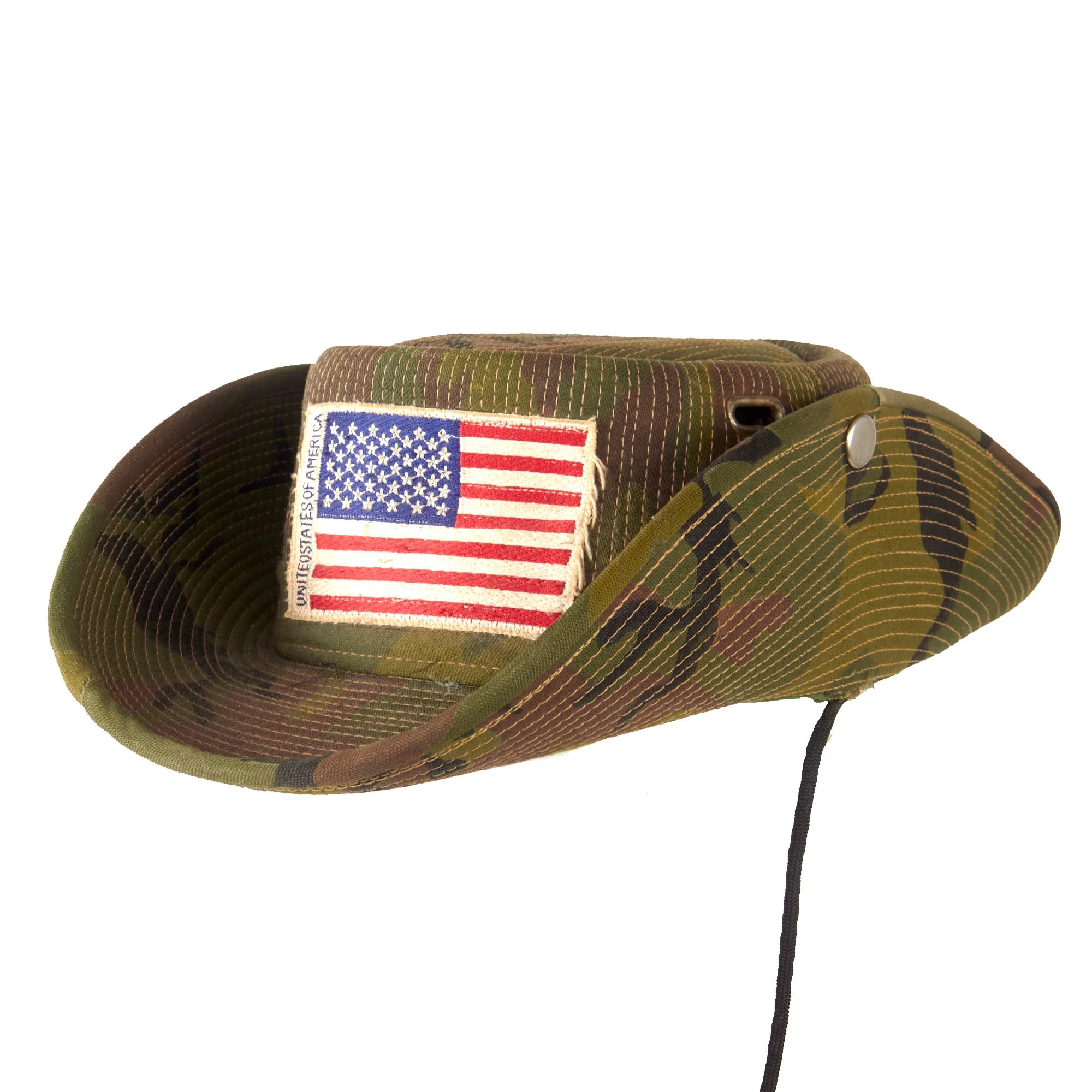 Original U.S. Vietnam War US Army Incountry-Made “Cowboy” Bush Hat with Snoopy & Flag Patch - Image 4