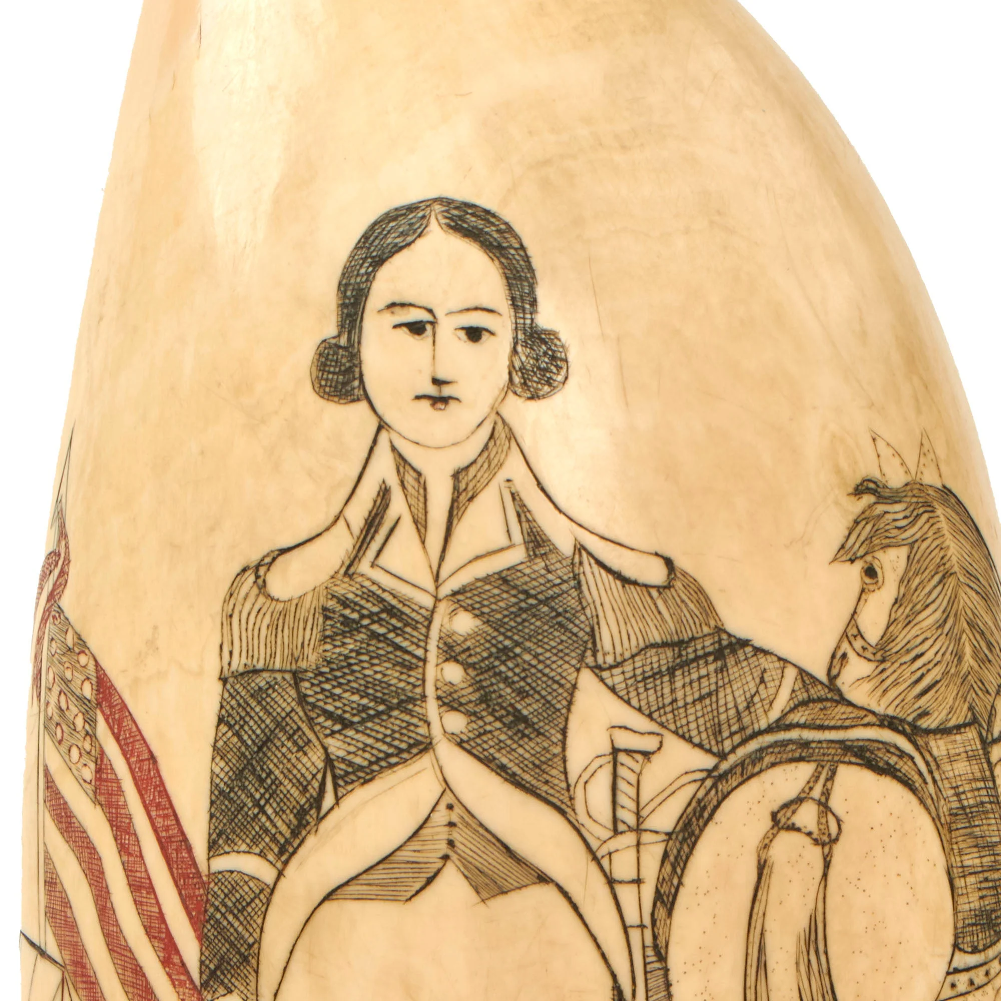 Original U.S. War of 1812 Era Scrimshaw Whaletooth with George Washington & Widow Theme - Image 5