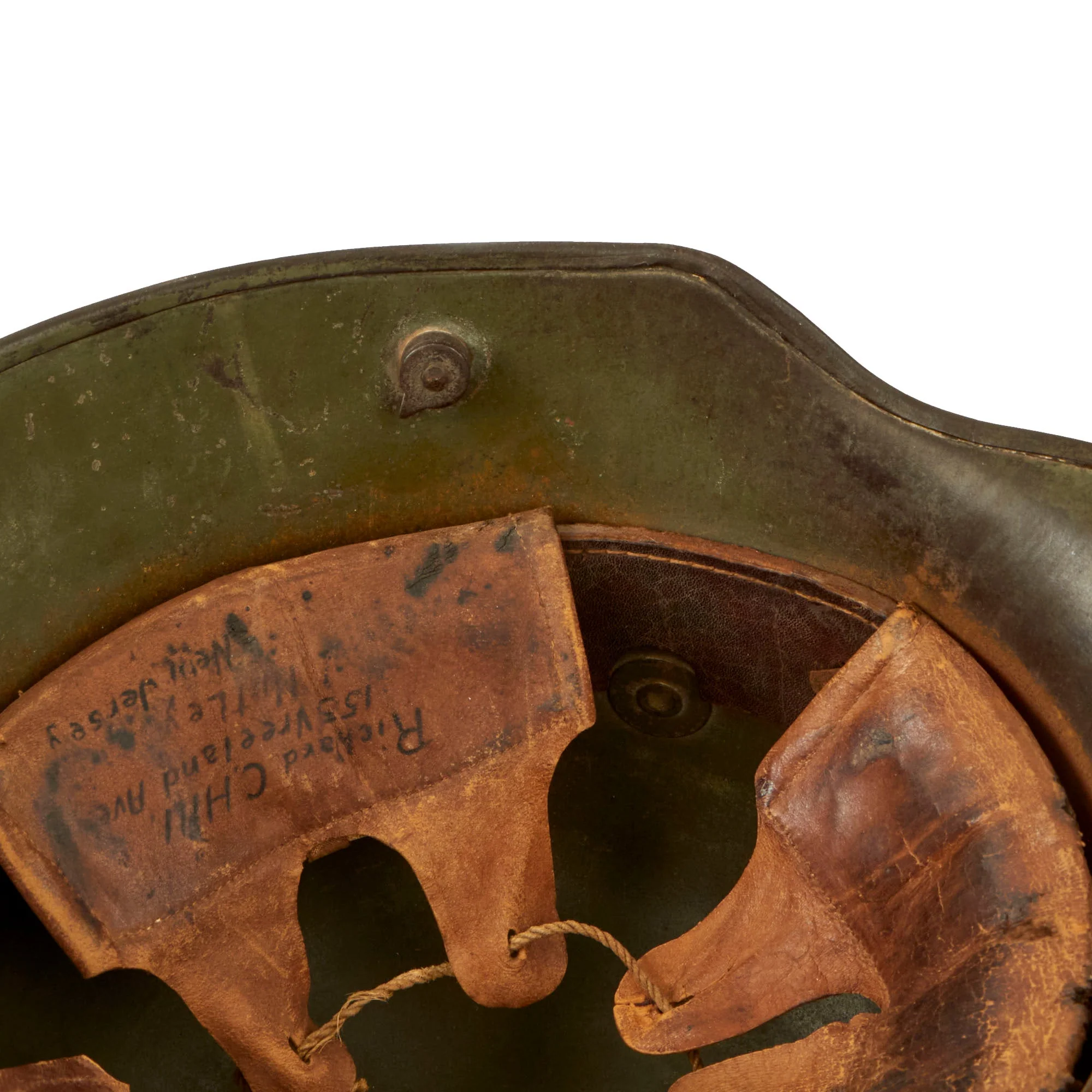 Original U.S. WWI 26th Division Captured & Mail-Home Inscribed German M16 Stahlhelm with 101th Machine Gun Battalion Unit History with Photo of Soldier - 1st Sergeant Clark B. Hill - Gassed at Verdun - Image 17