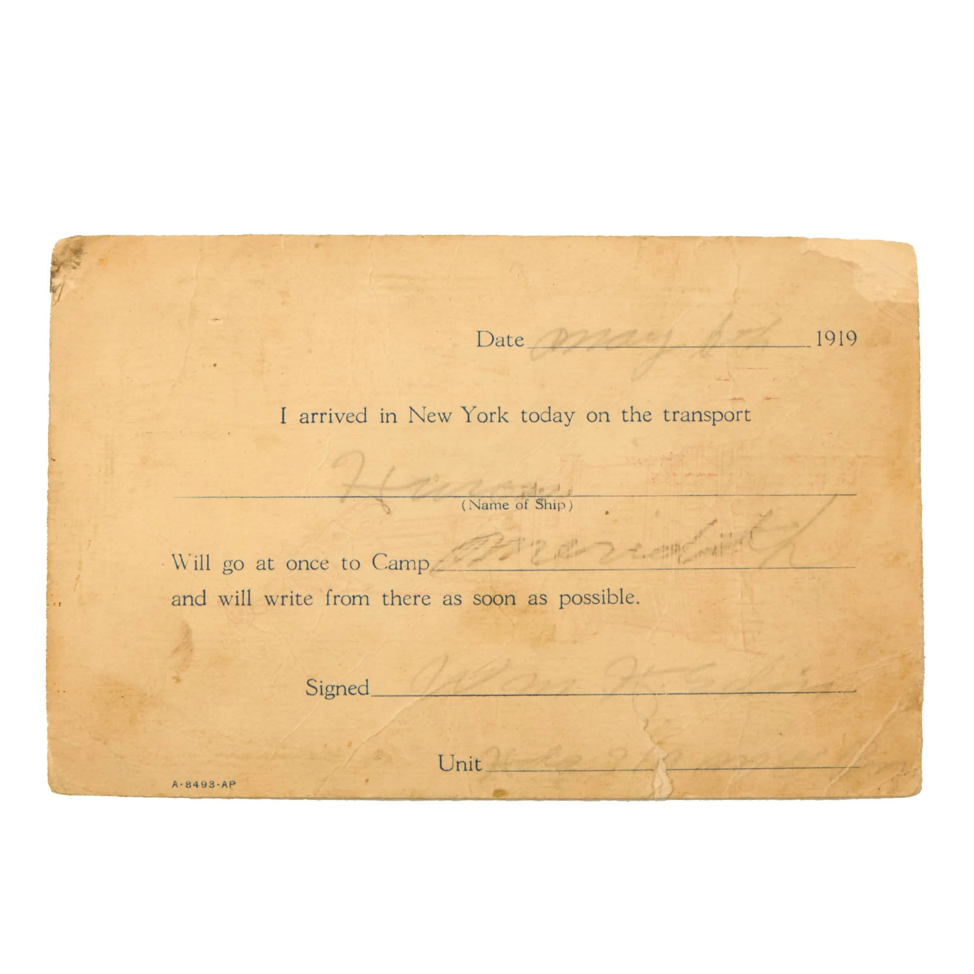 Original U.S. WWI 90th Division “Tough ‘Ombres” 50-Star Burial Flag & Ephemera of Leonard Hedin, 357th Infantry Regiment - 52 x 84” - Image 10