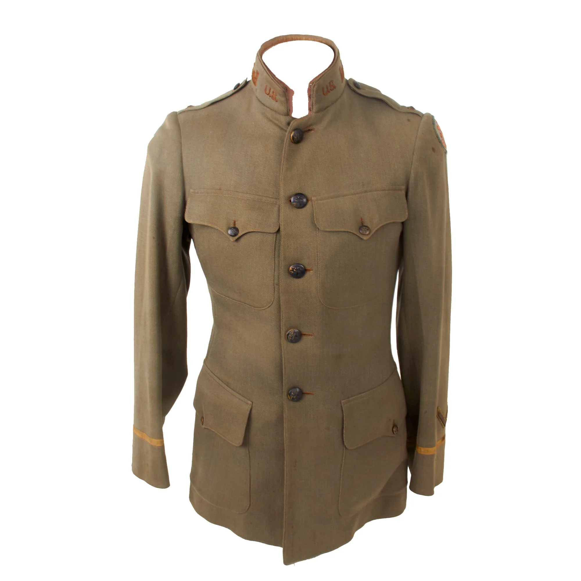 Original U.S. WWI French-Made Advance Sector Engineer Officer’s Uniform Jacket & Breeches with Direct-Embroidered Collar Insignia & Scarce Engineer Officer Buttons - Image 15