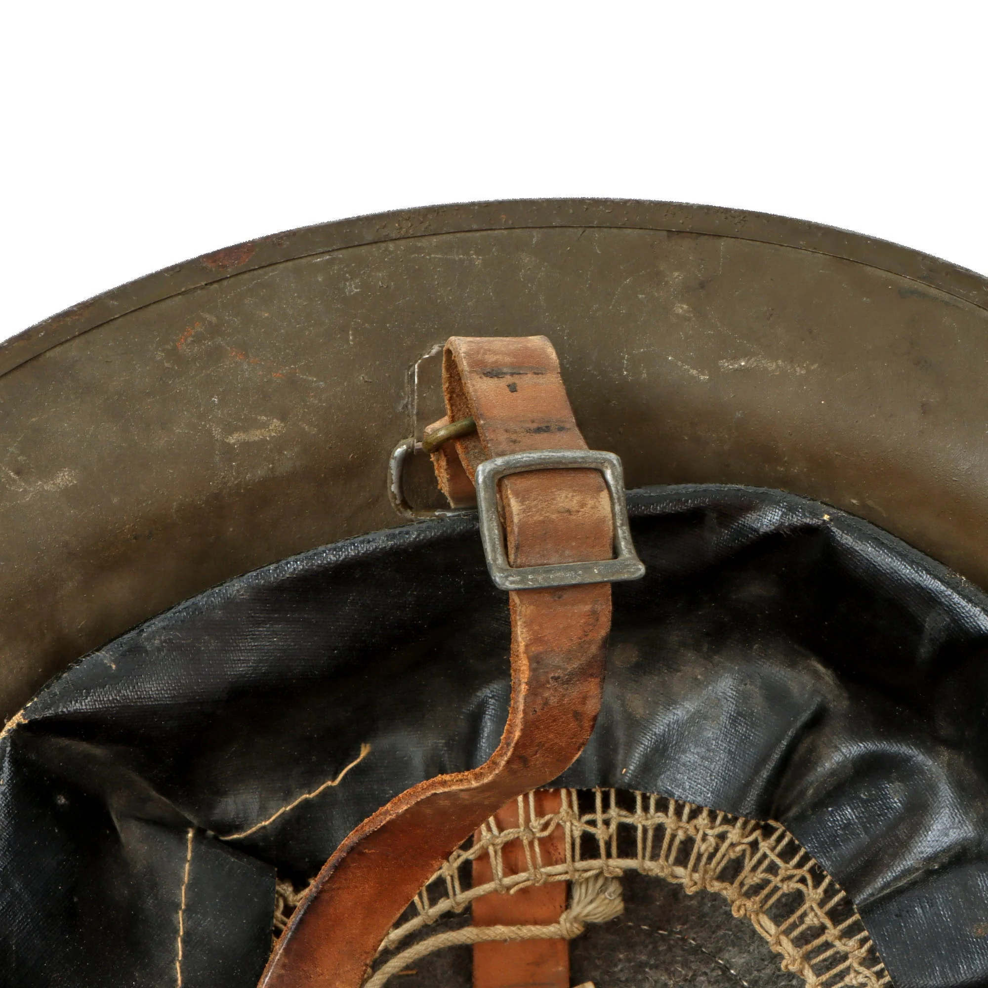 Original U.S. WWI USMC M1917 Doughboy Helmet with Intact Liner & Chinstrap - Featuring Period Correct Eagle, Globe and Anchor - Initialed - Image 13