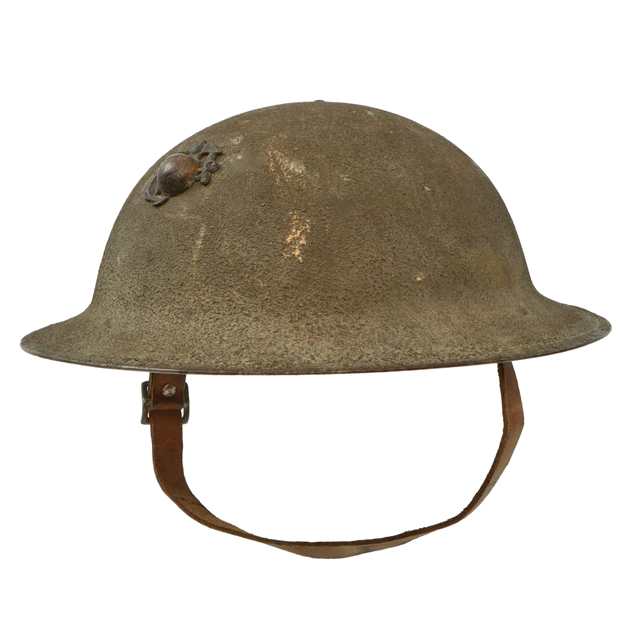 Original U.S. WWI USMC M1917 Doughboy Helmet with Intact Liner & Chinstrap - Featuring Period Correct Eagle, Globe and Anchor - Initialed - Image 7