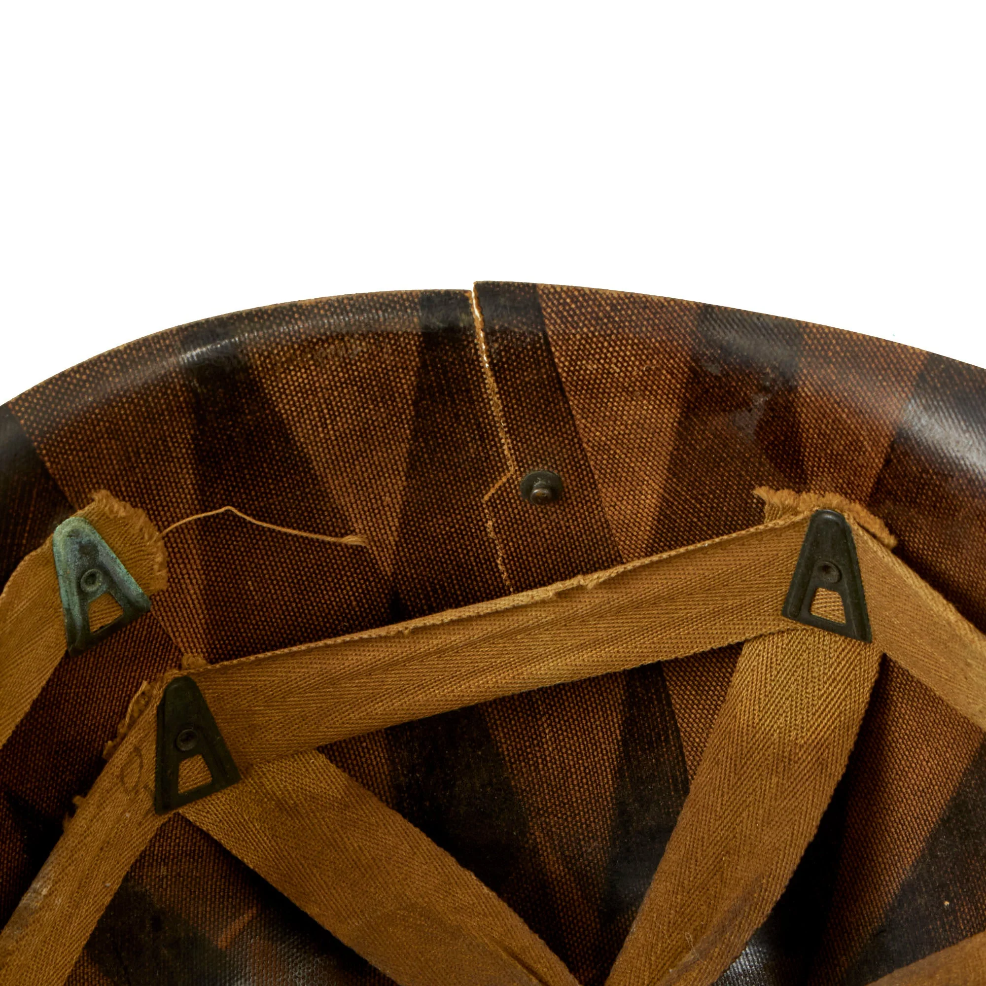 Original U.S. WWII 1943 M1 Schlueter Fixed Bale Front Seam Helmet with Damaged Staff Sergeant’s CAPAC Liner - Image 15