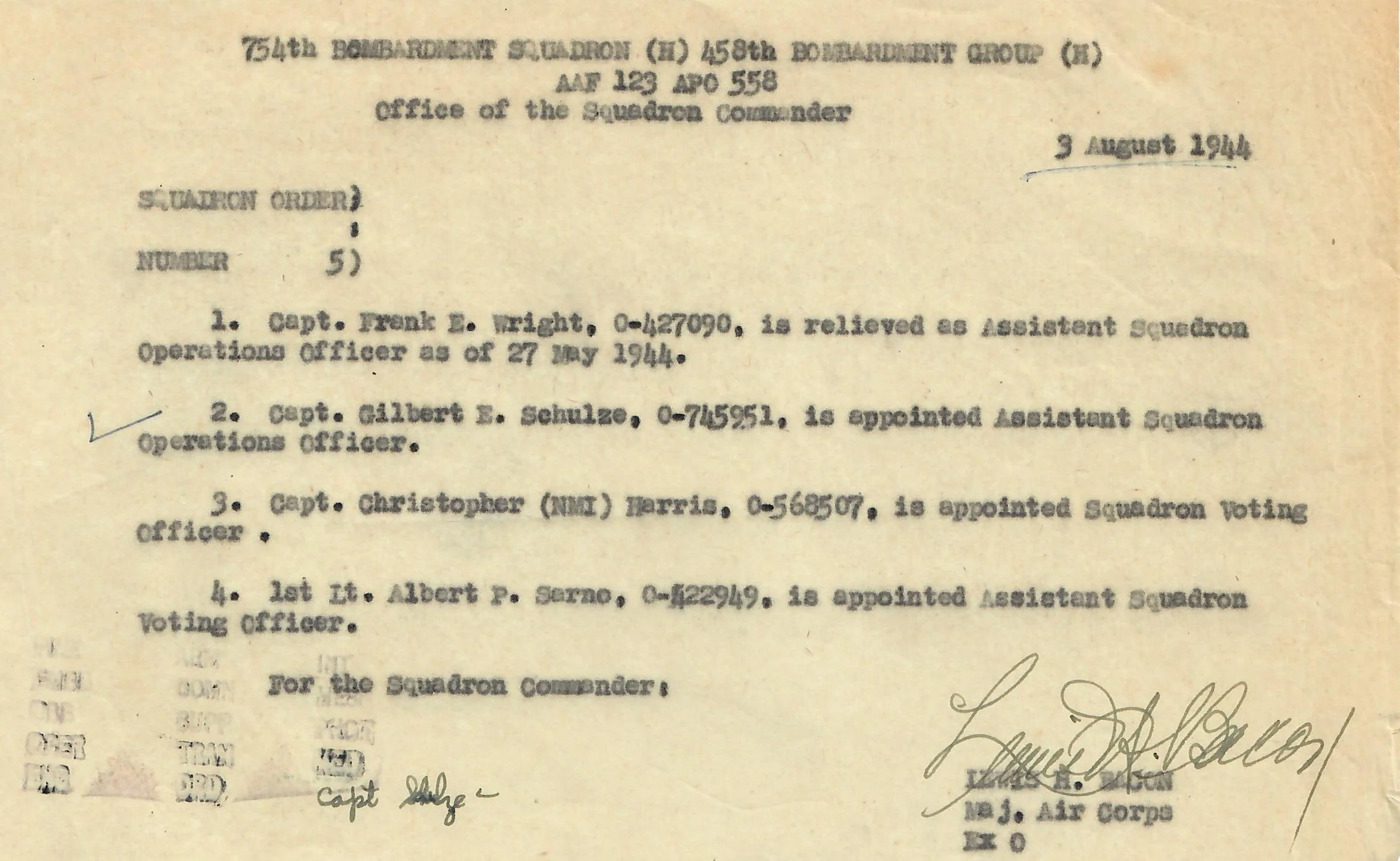 Original U.S. WWII 458th Bomb Group Distinguished Flying Cross Recipient B-24 Pilot Captain Gilbert Schulze’s Uniform, Flight Helmet, & Extensive Document Grouping with Several Binders of Maps, Flight Logs, & Award Documents - Image 25