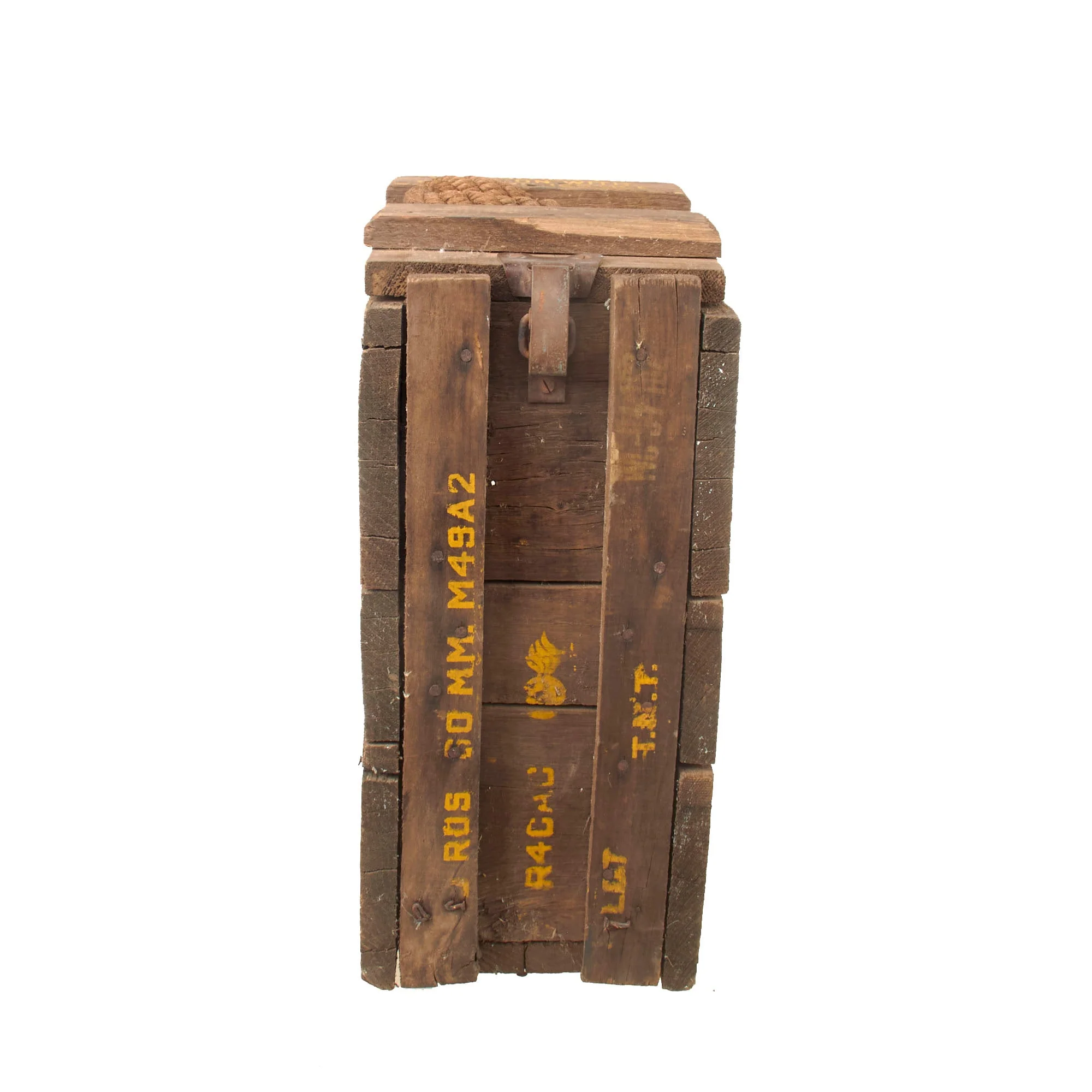 Original U.S. WWII 60mm Mortar Round Crate with Rope - Dated October 1944 - Image 3