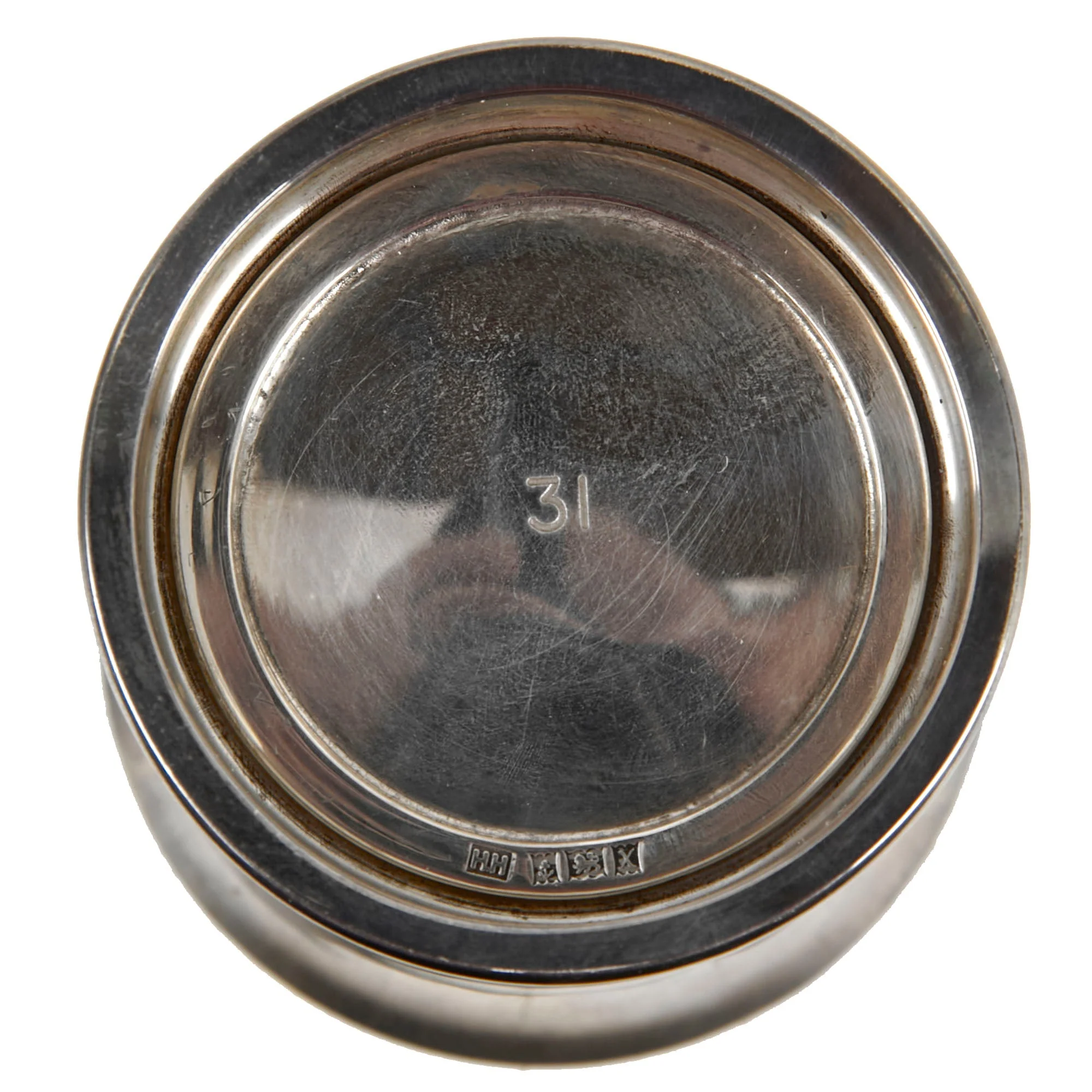 Original U.S. WWII 8th Air Force Silver Presentation Cup with British Hallmarks for 1943 in Original Embossed Silk & Velvet Lined Case - Image 11