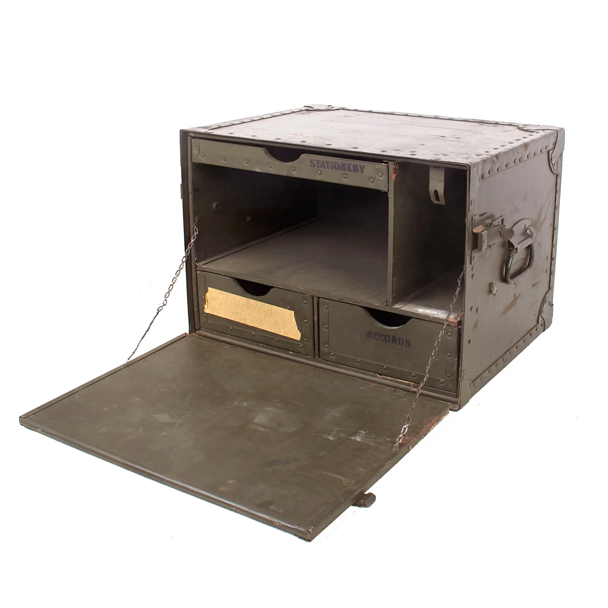 Original U.S. WWII Army Officer Folding Field Desk Type 2 with Stenciled Drawers