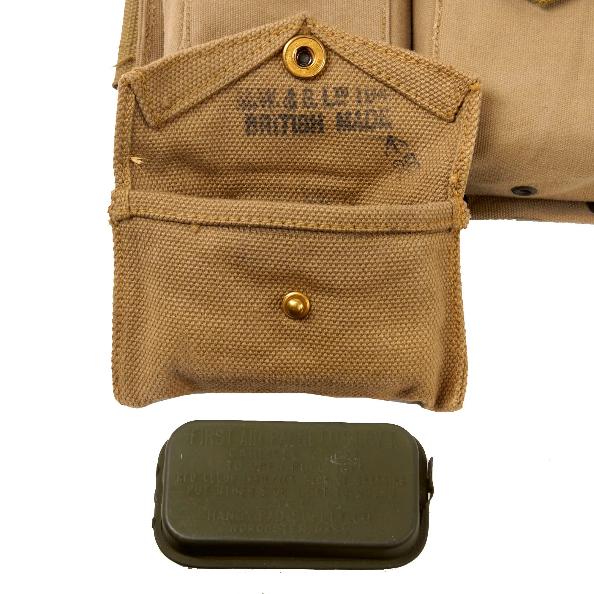 Original U.S. WWII BAR Gunner’s M1928 Field Pack Haversack Grouping With M1918 BAR M1942 Ammunition Belt Rig & Twelve Magazines with Dummy Rounds - British-Made First Aid Pouch with Carlisle Bandage & Canteen Set - Image 10