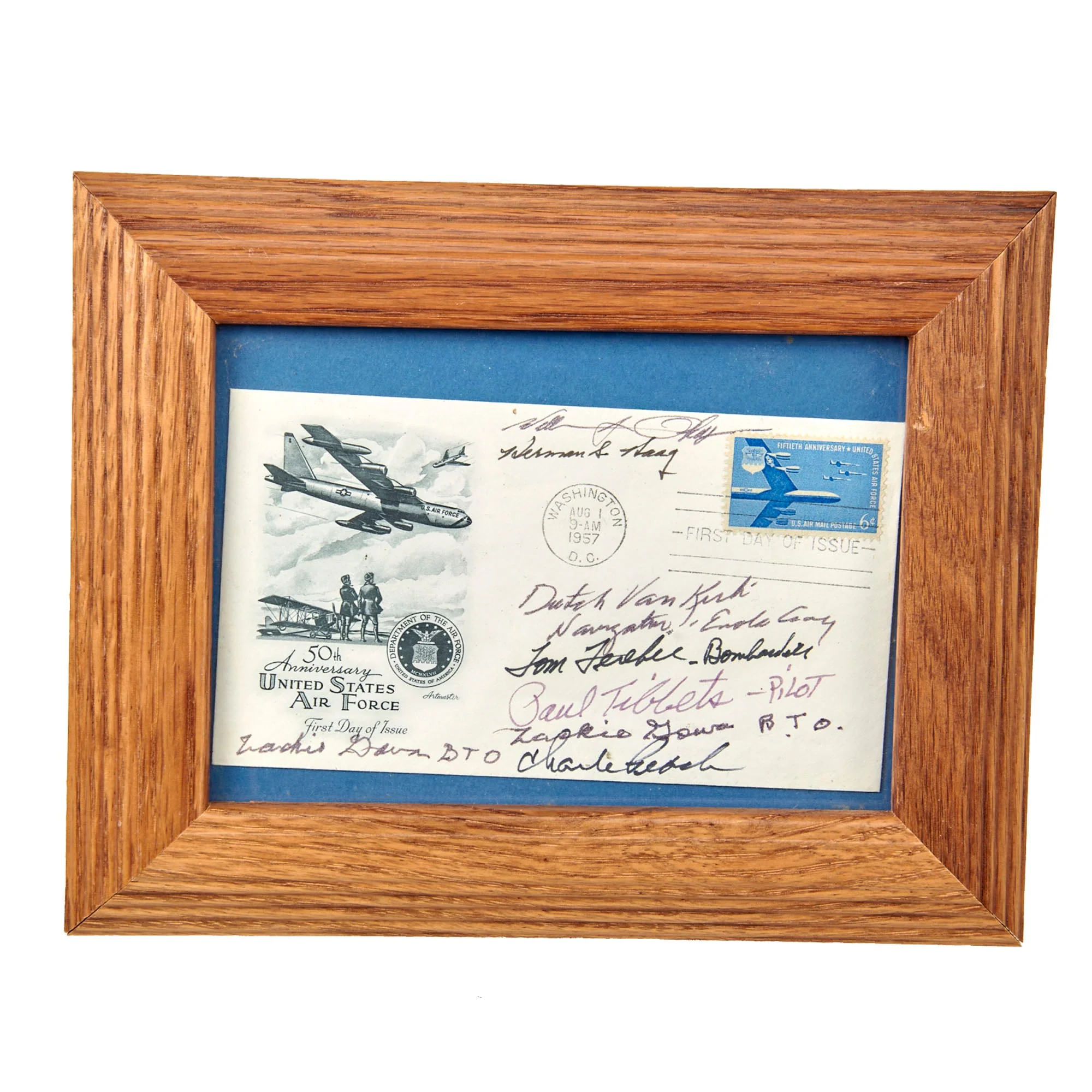 Original U.S. WWII Enola Gay & Red Gremlin Crew-Signed Envelope - Signed by 8 of the 12 Crew Members