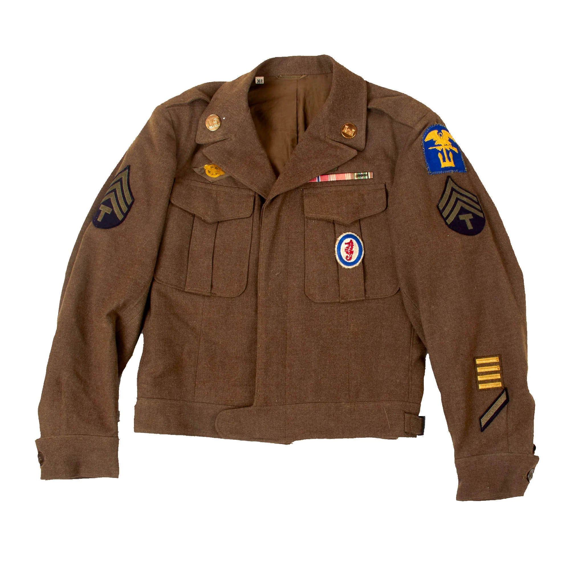 Original U.S. WWII ESB Named 336th Engineer Combat Battalion Uniform Jacket & Visor Cap - Sgt. Henry Sanborn - Bronze Star Recipient - Image 13