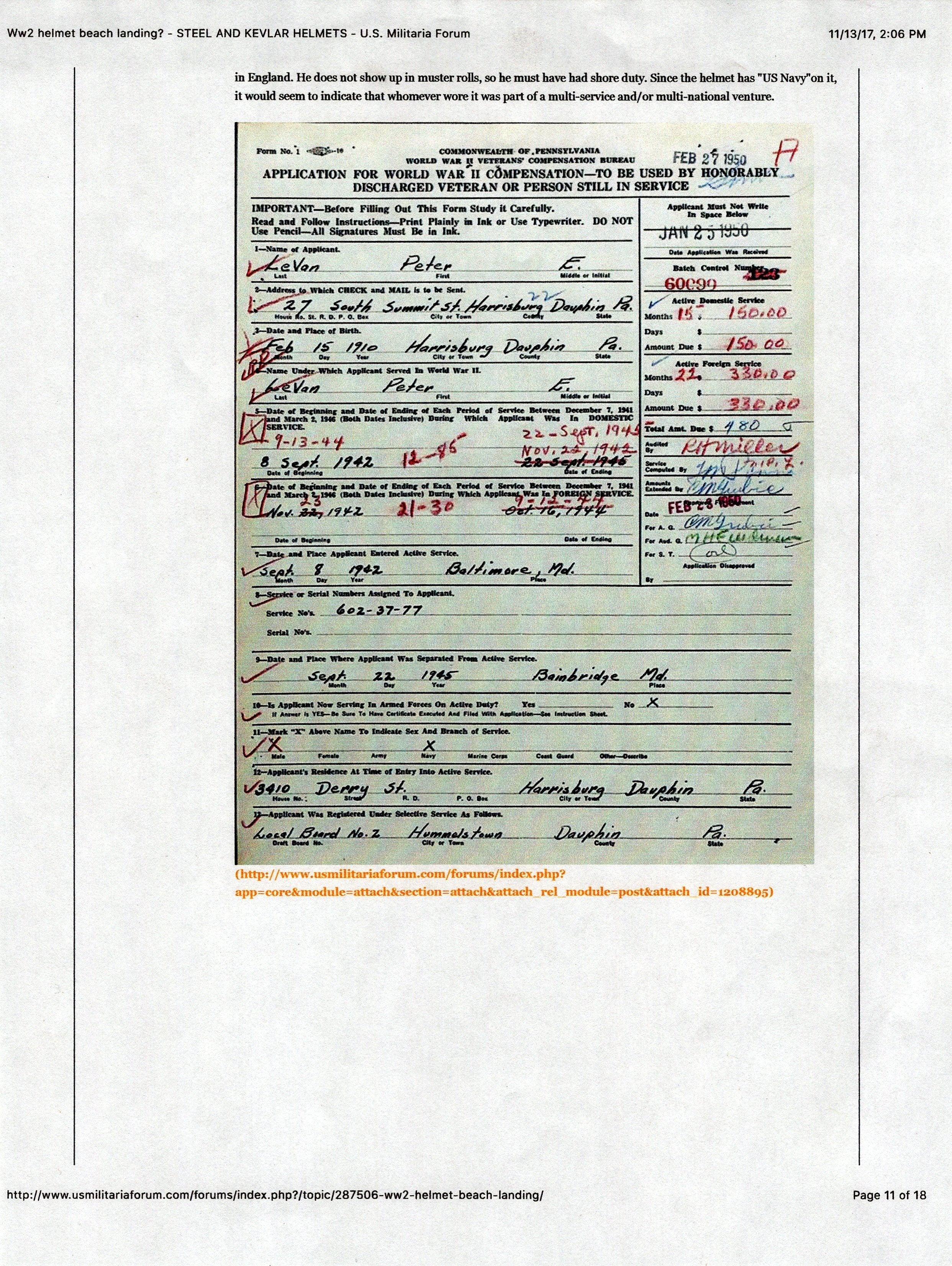 Original U.S. WWII Identified Harbor Master Painted McCord M1 Helmet with MSA Liner with Possible D-Day Connection - Image 19