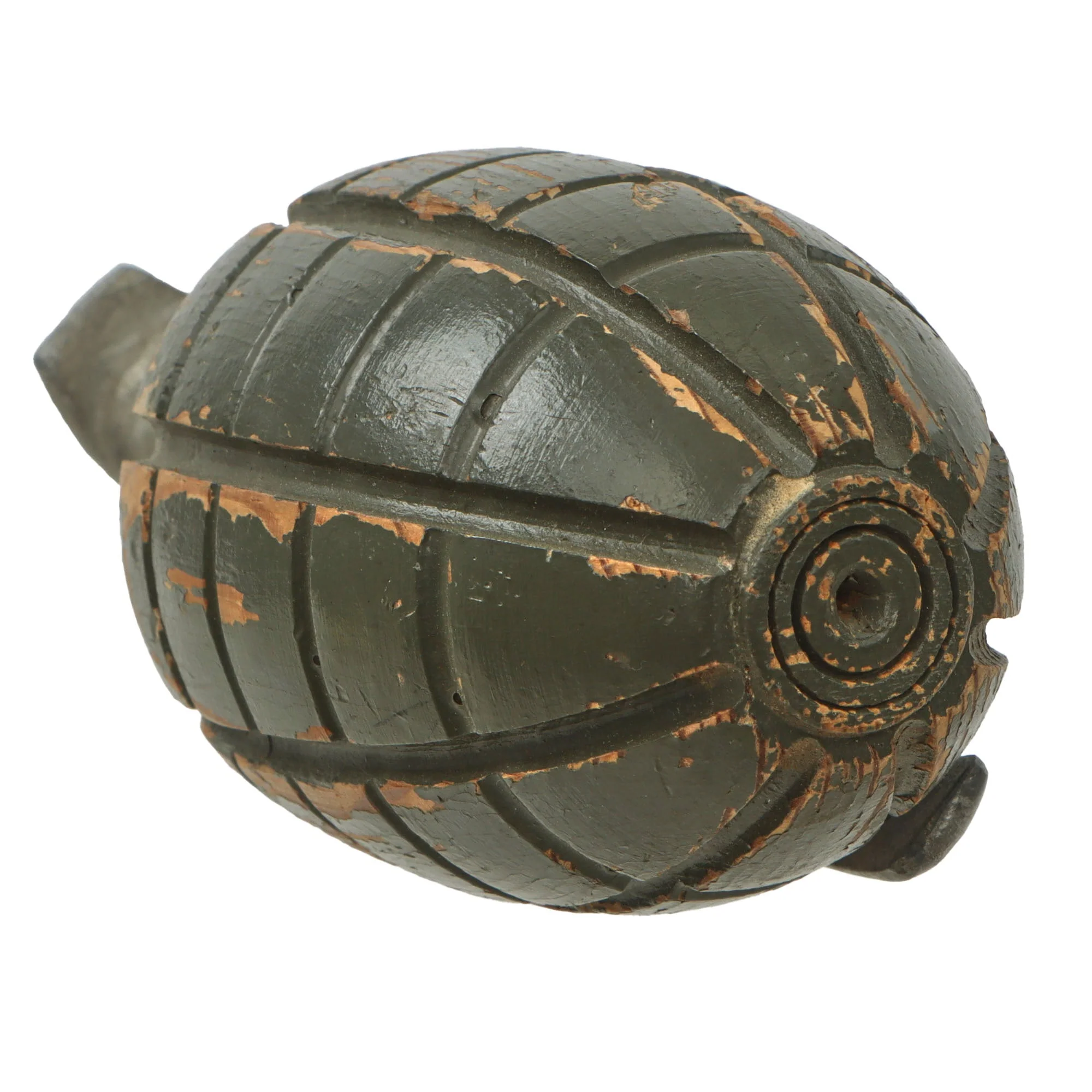 Original U.S. WWII Inert Wood & Aluminum MkII Pineapple Grenade “Shop Copy” Visual Training Aid from Aberdeen Proving Grounds - Image 5