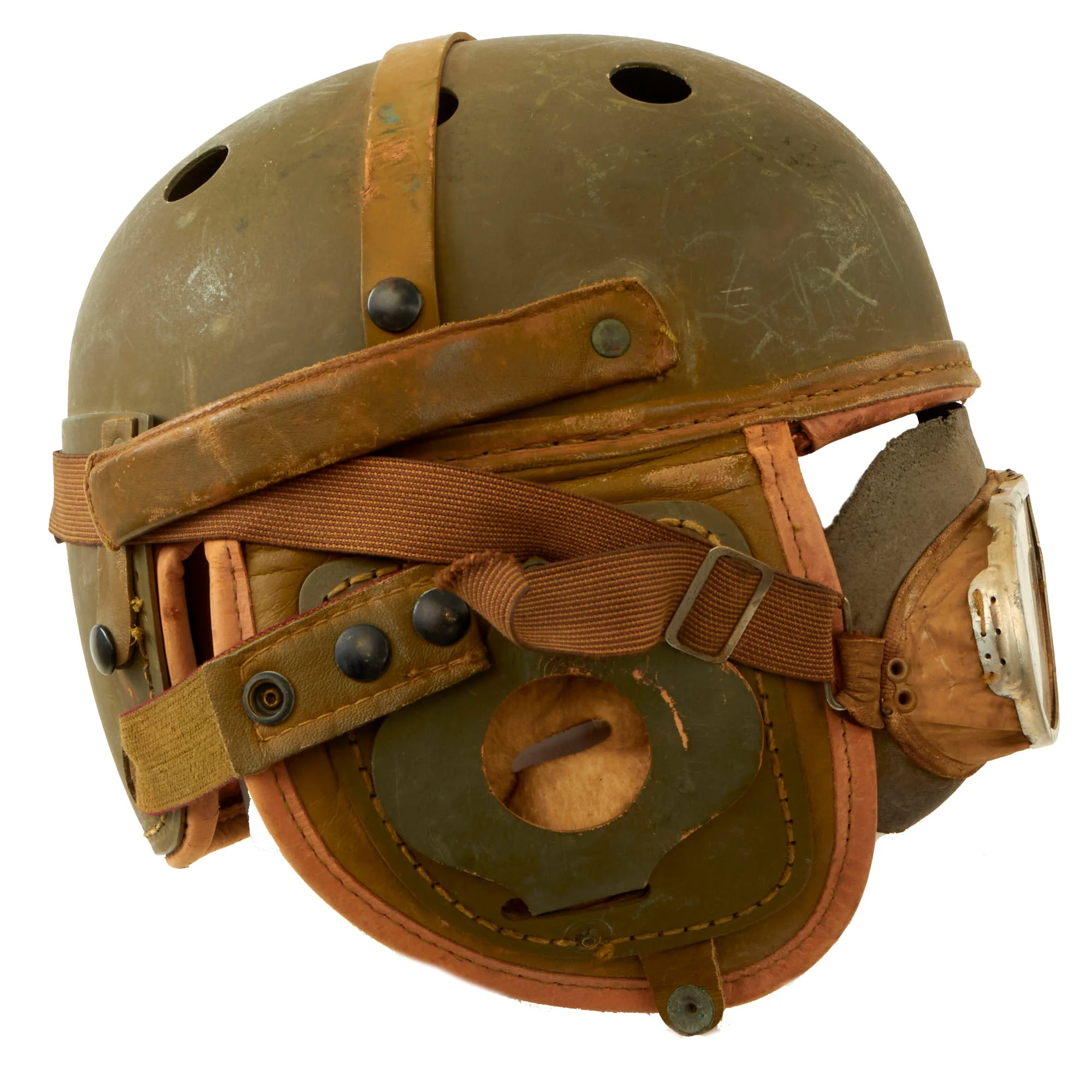 Original U.S. WWII M38 Tanker Helmet by Rawlings with Goggles - Size 7 ⅛ - Image 10