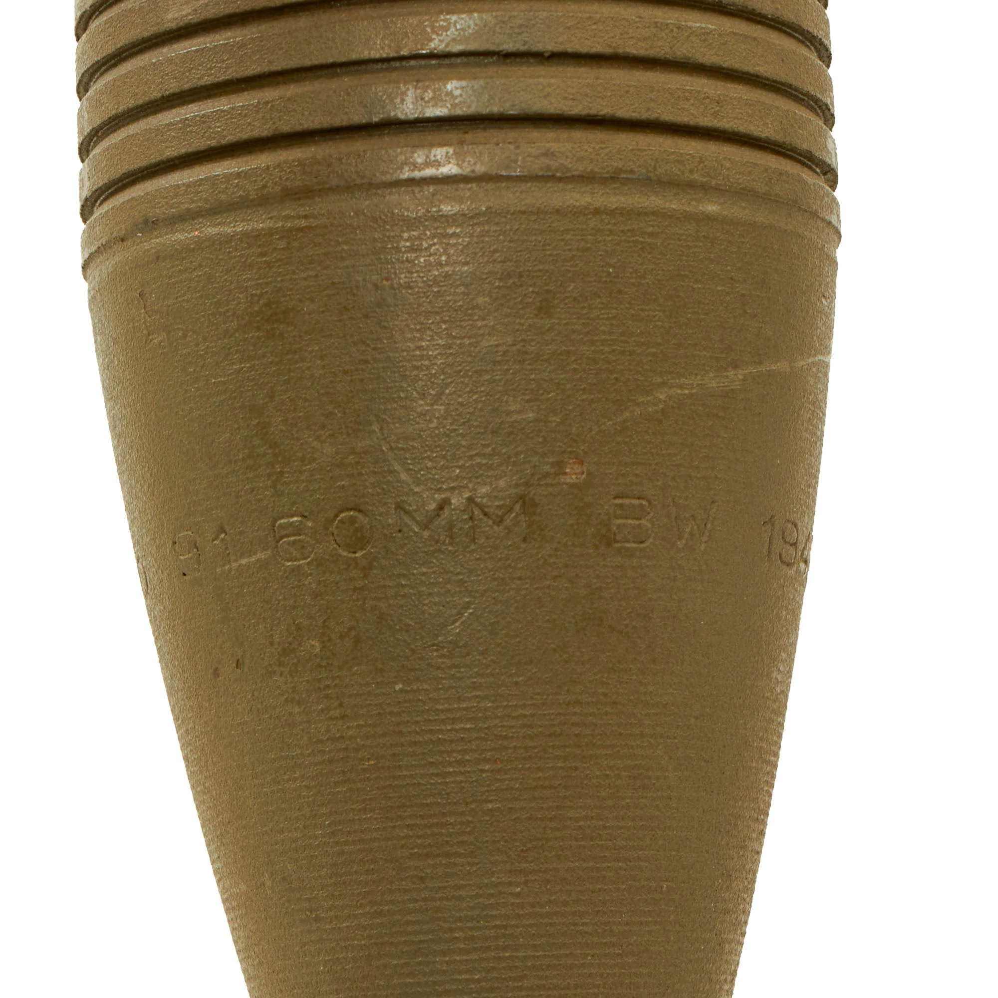 Original U.S. WWII M49A2 60mm Deactivated Mortar Round with Fuse with Original Paint - Dated 1943 - Inert - Image 5
