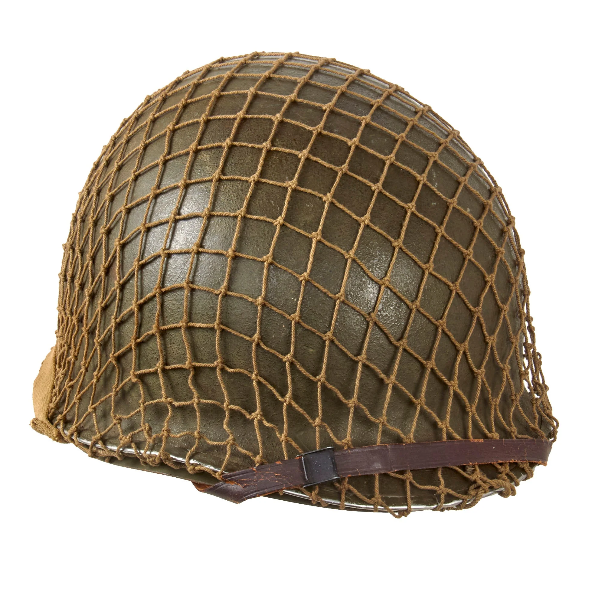 Original U.S. WWII McCord M1 Front Seam Fixed Bale Helmet with Firestone Liner & Helmet Net - Image 2