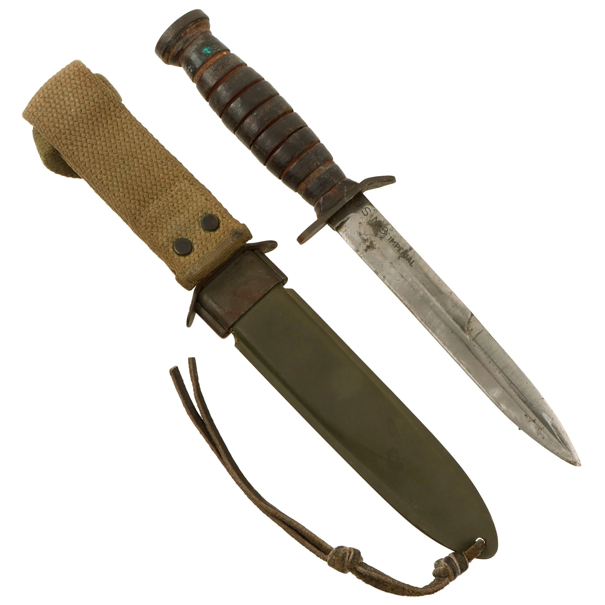 Original U.S. WWII Named Blade Marked Second Pattern M3 Fighting Knife by Imperial Knife Co. with Updated M8 Scabbard by B.M. Co. - Image 3
