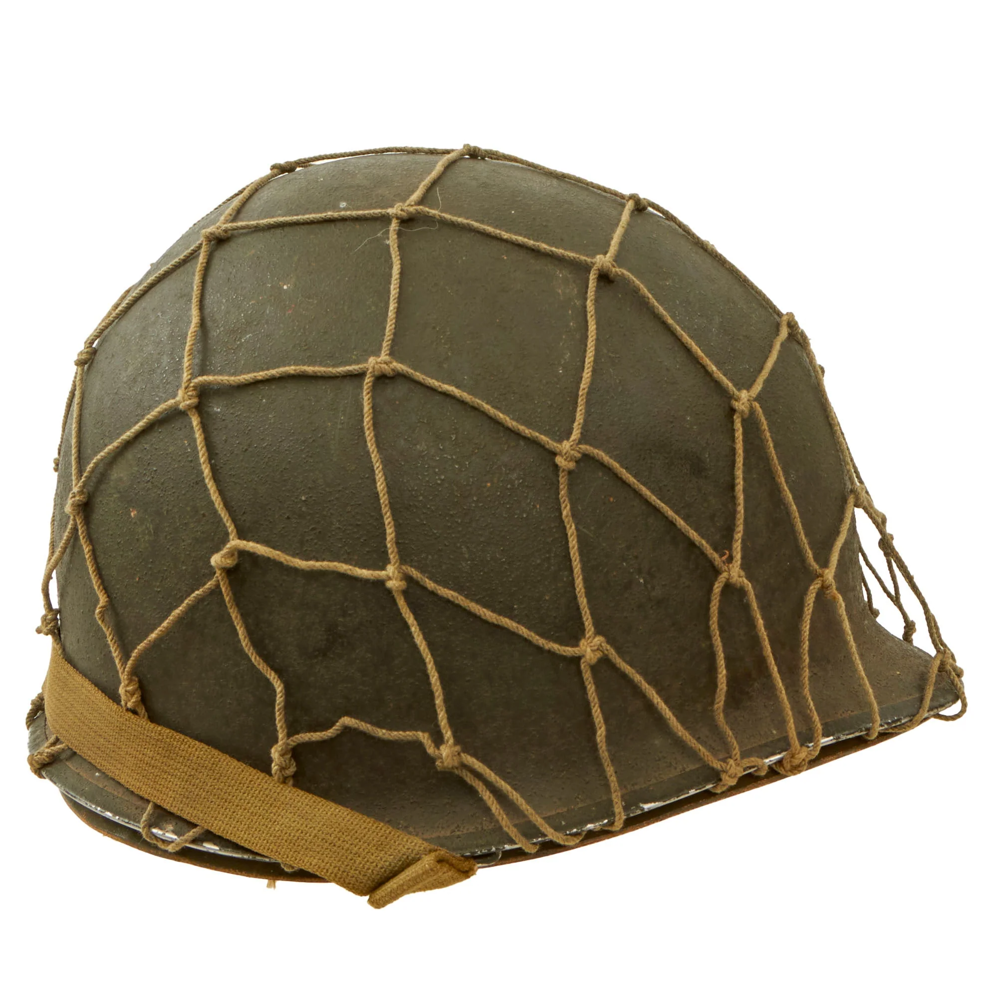 Original U.S. WWII Named M1 Front Seam Fixed Bale Helmet with Westinghouse Liner & Helmet Net - Image 7