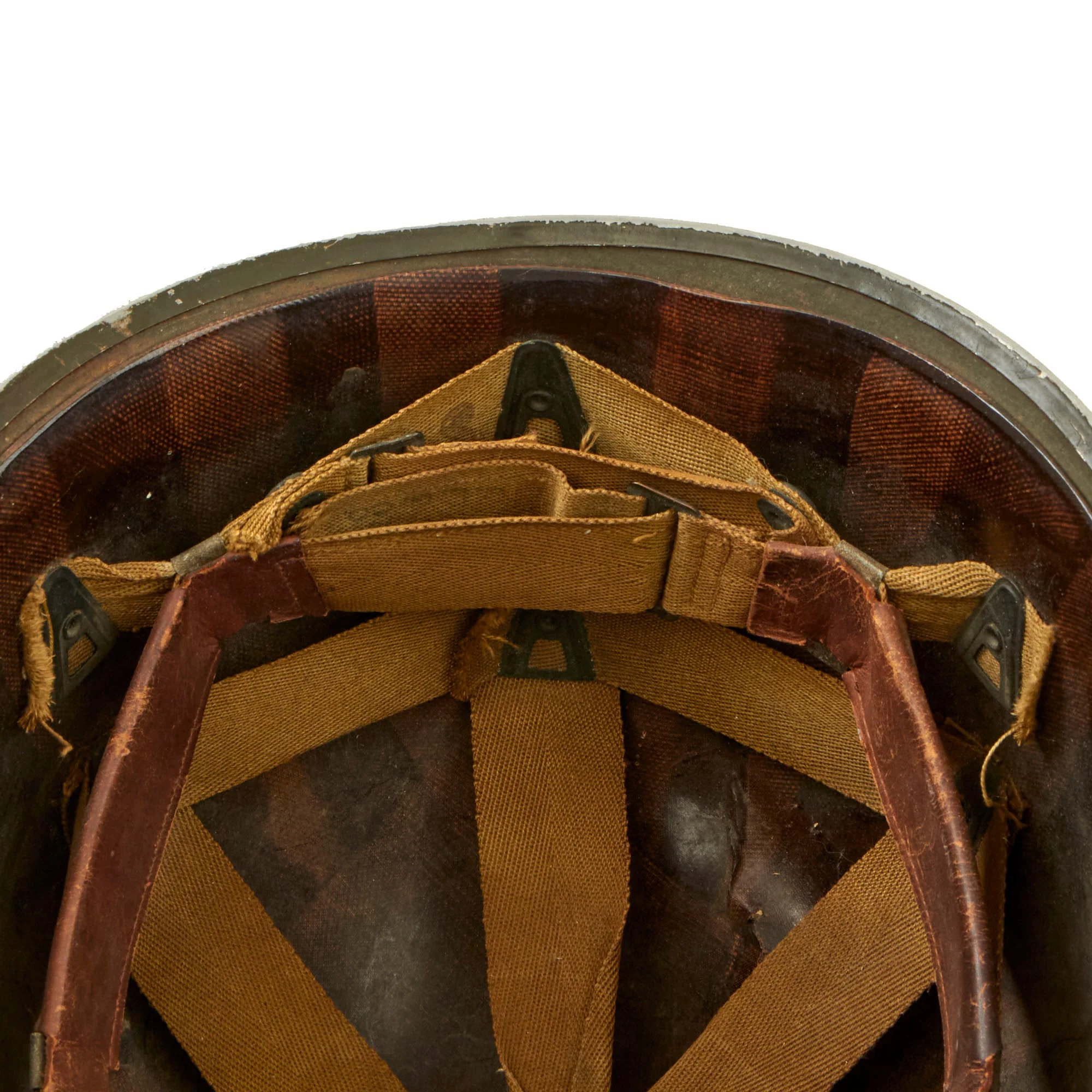 Original U.S. WWII Navy Damage Control M1 Helmet with Mounted Flashlight & Battery Pack with Westinghouse Liner - Image 11