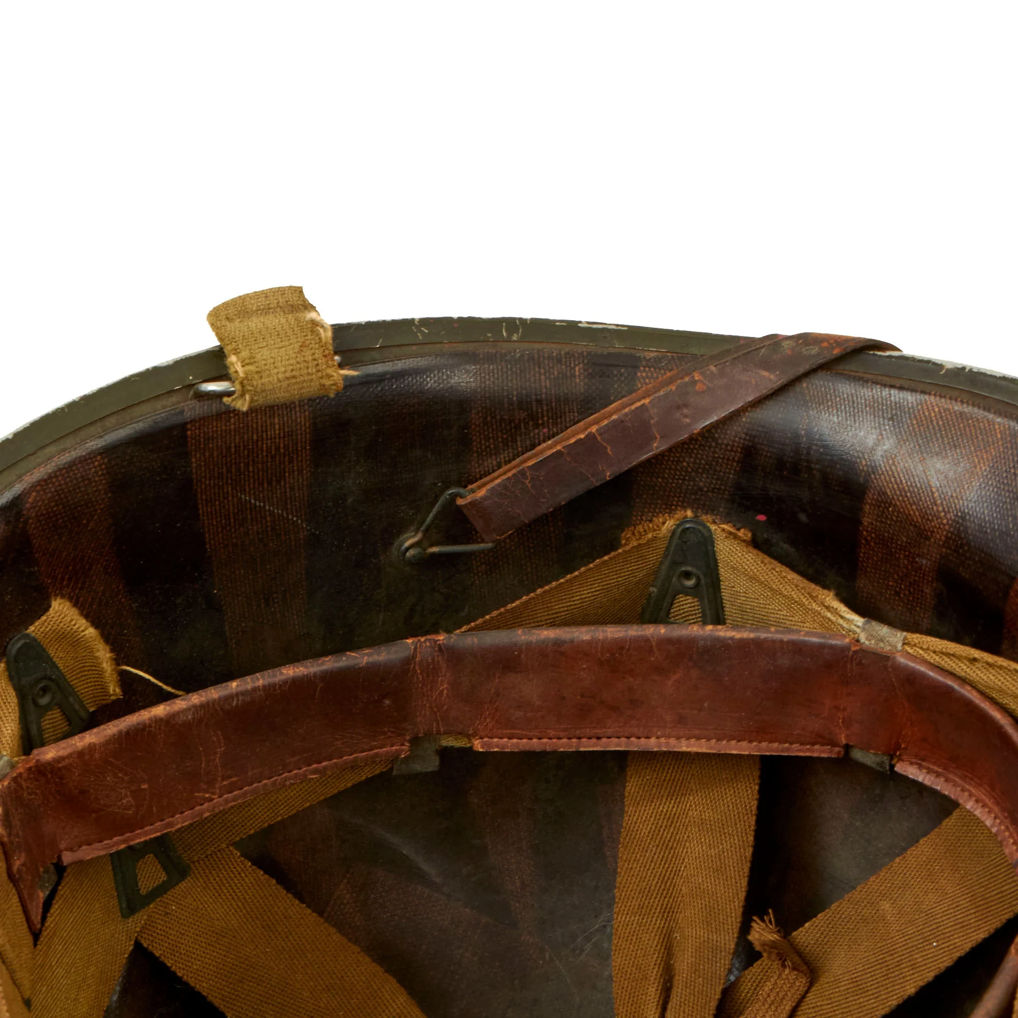 Original U.S. WWII Navy Damage Control M1 Helmet with Mounted Flashlight & Battery Pack with Westinghouse Liner - Image 12