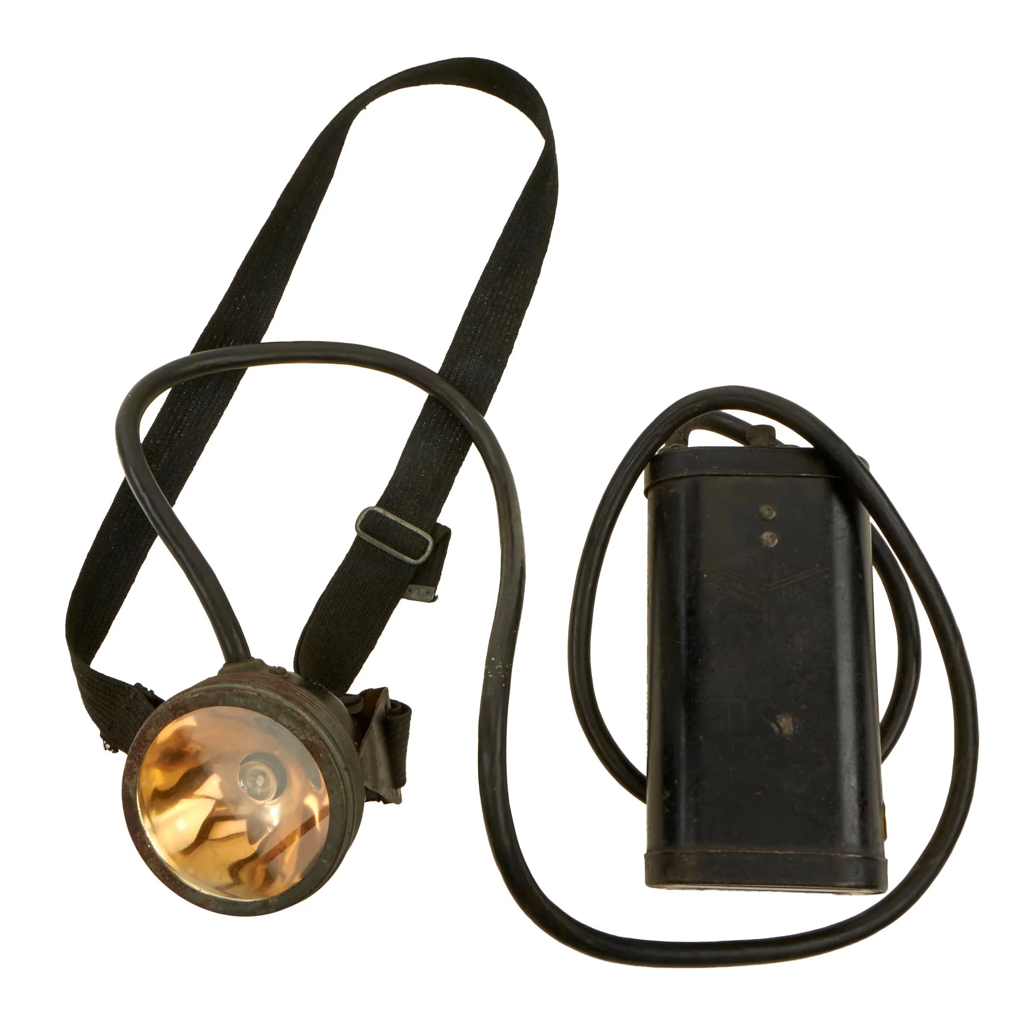 Original U.S. WWII Navy Damage Control M1 Helmet with Mounted Flashlight & Battery Pack with Westinghouse Liner - Image 8