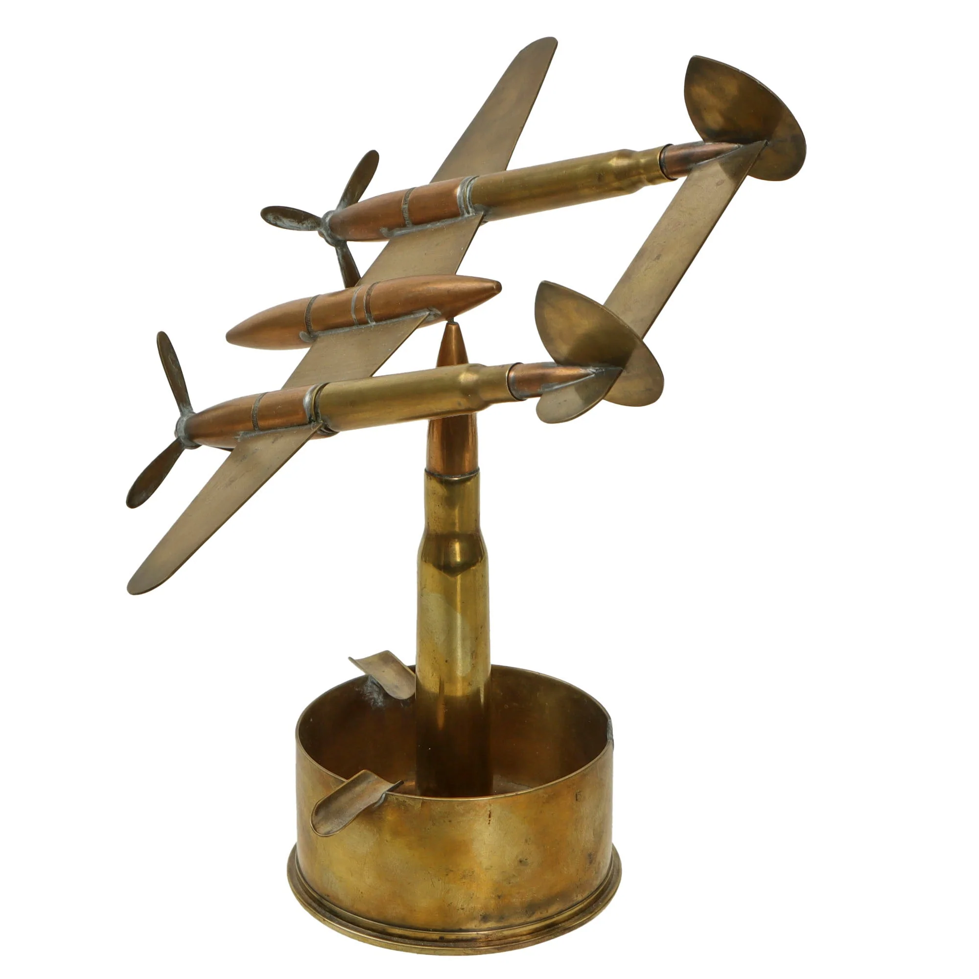 Original U.S. WWII P-38 Lightning Trench Art Brass Ashtray - Shell Dated 1942 - Image 5