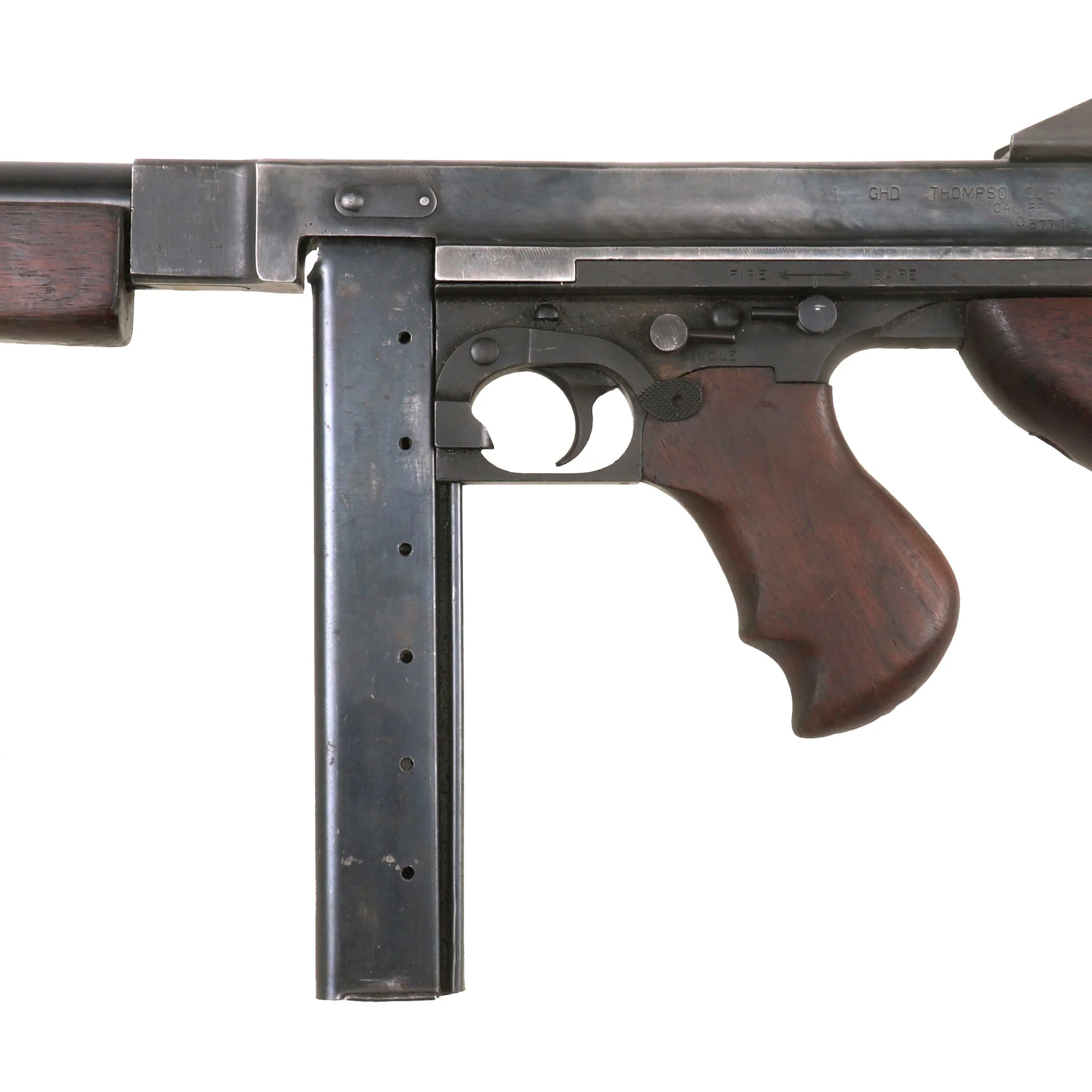 Original U.S. WWII Thompson M1A1 Display Submachine Gun Serial 377058 with Magazine - Original WWII Parts - Image 13