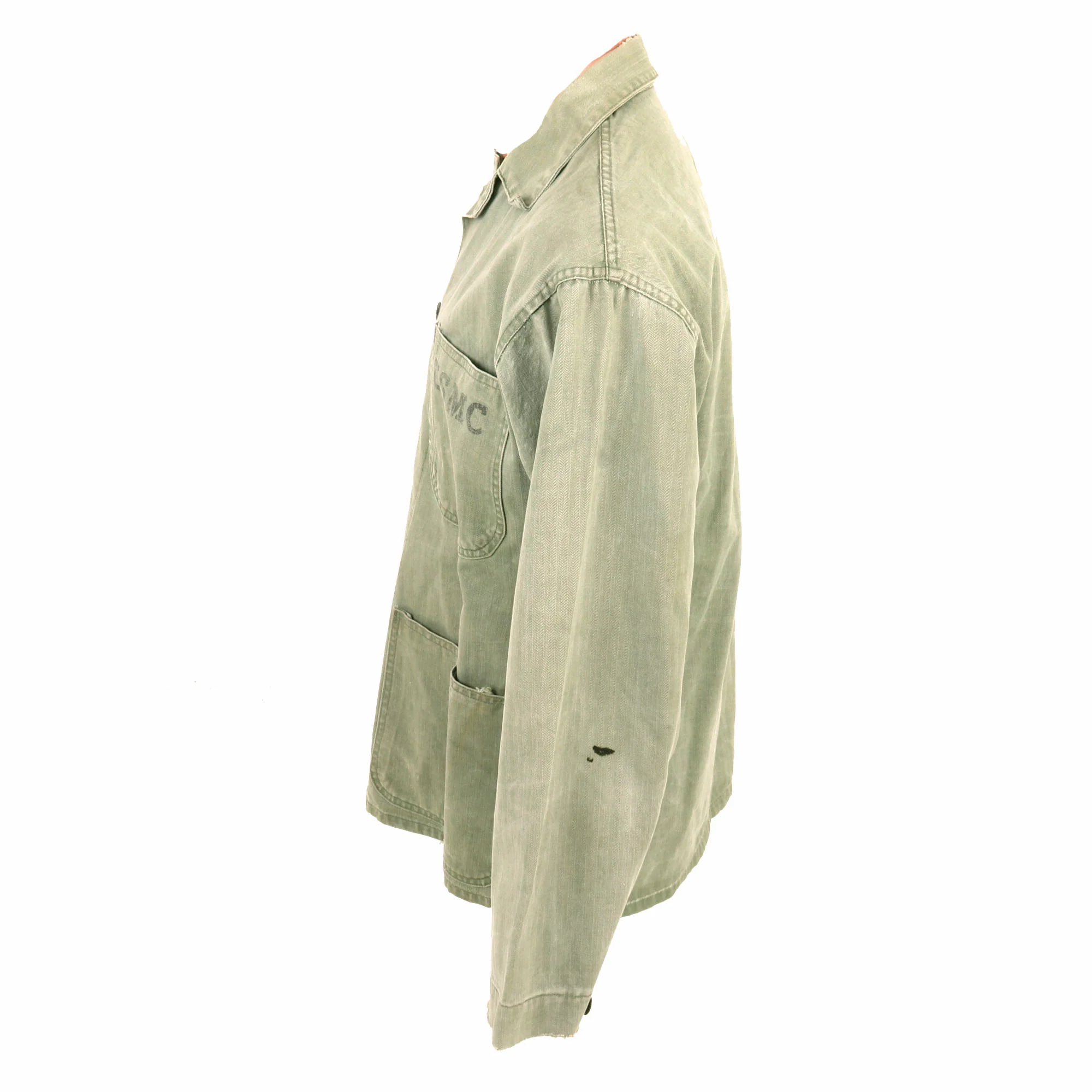 Original U.S. WWII USMC HBT Herringbone Twill P44 Combat Field Utility Jacket with Initials - Size 36 - Image 6