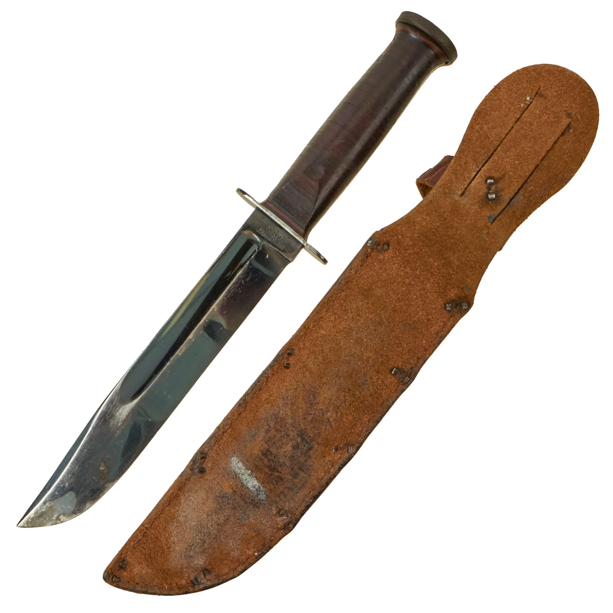 Original U.S. WWII Western G-46-8 "KA-BAR" Style Fighting Knife with Correct Leather Scabbard - Image 2