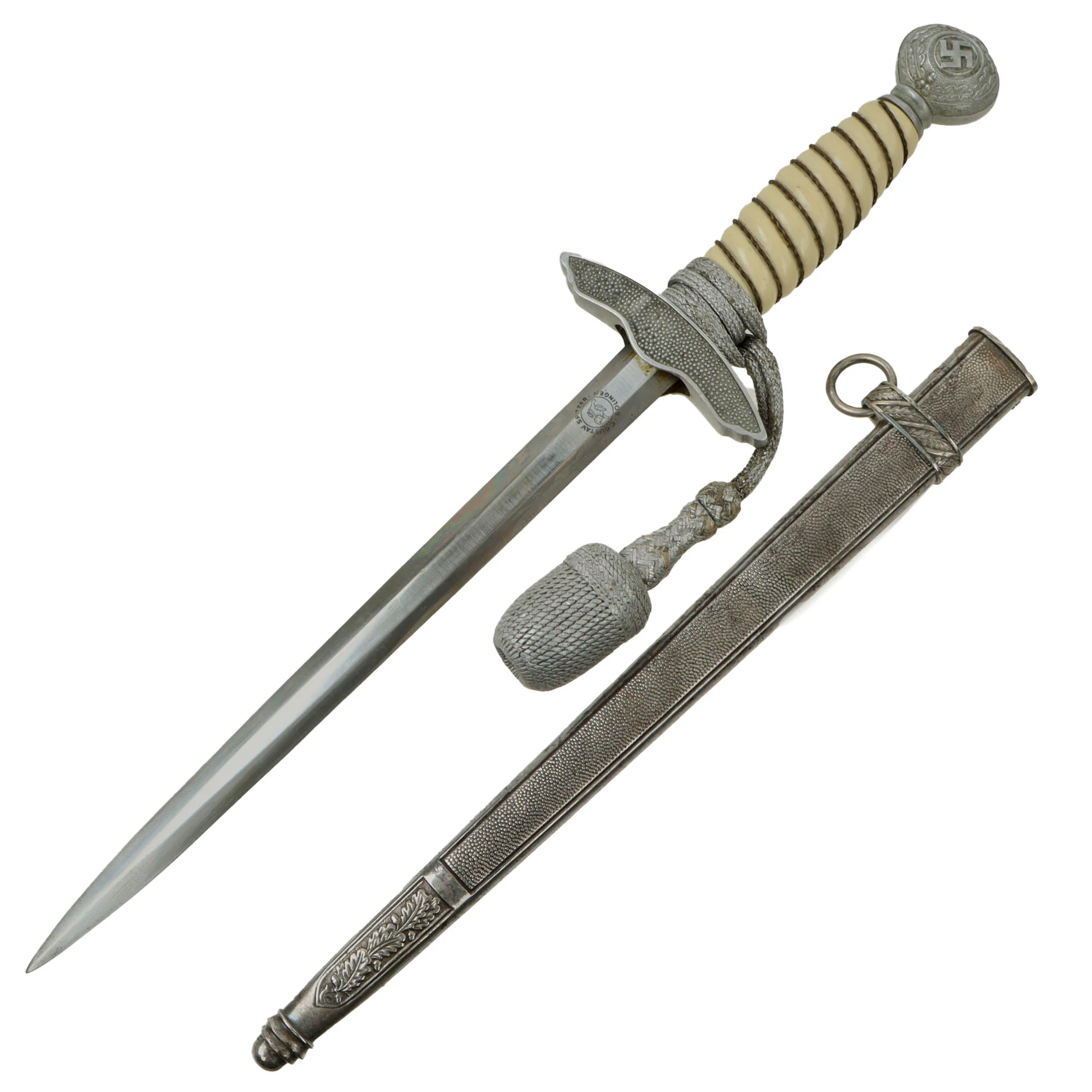 Original WWII German 2nd Model Luftwaffe Dagger by Rare Maker C. Gustav Spitzer AG with Scabbard and Portepee - Image 2