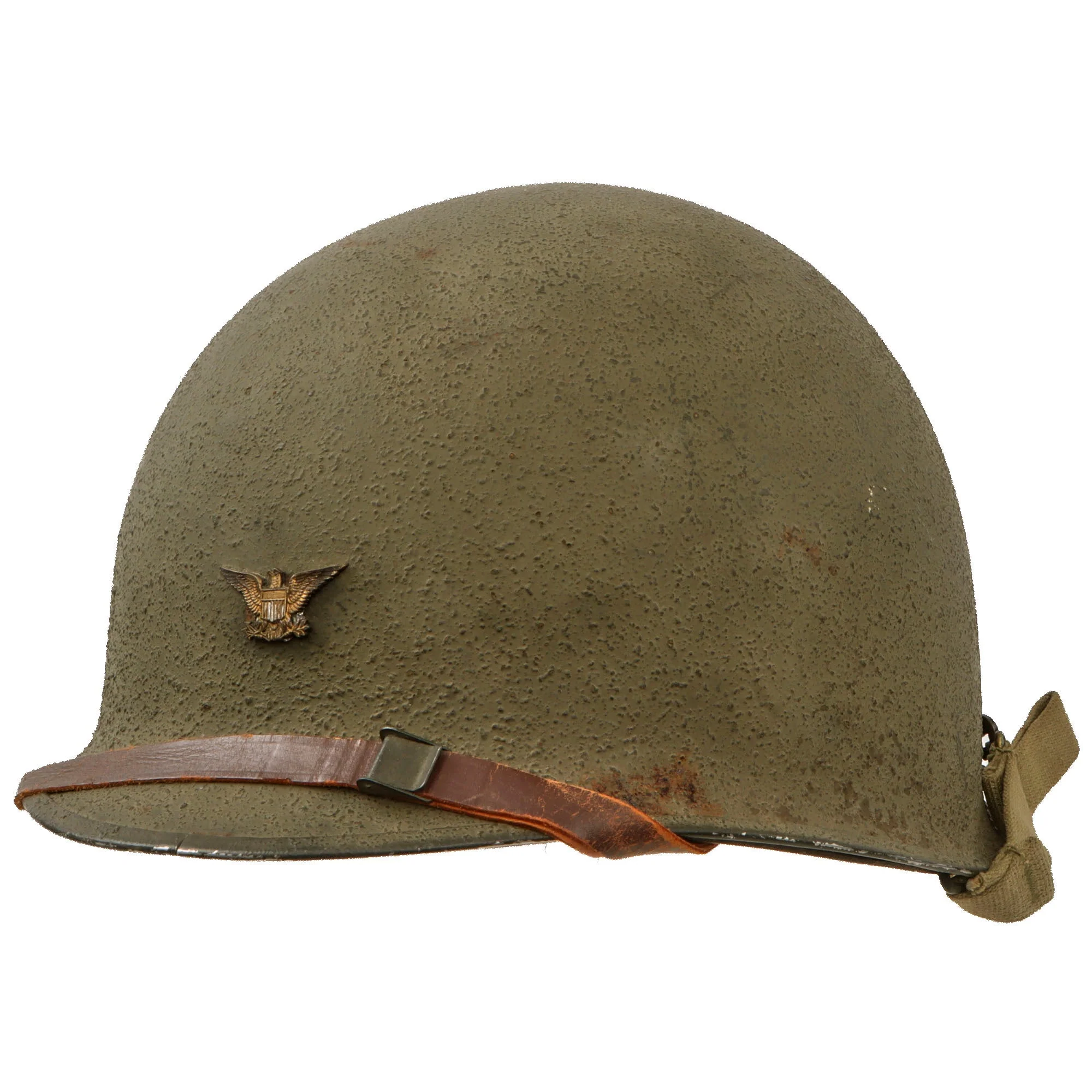 Original WWII U.S. Navy Painted Front Seam Fixed Bale McCord Captain’s M1 Helmet with Brazed Captain’s Eagle Insignia - Complete - Image 13